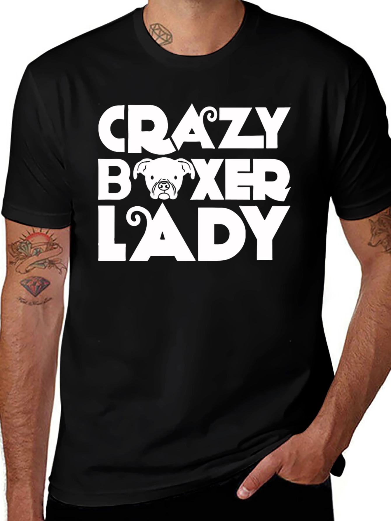 Variant 21 of Crazy Boxer Lady Graphic Tee - Black