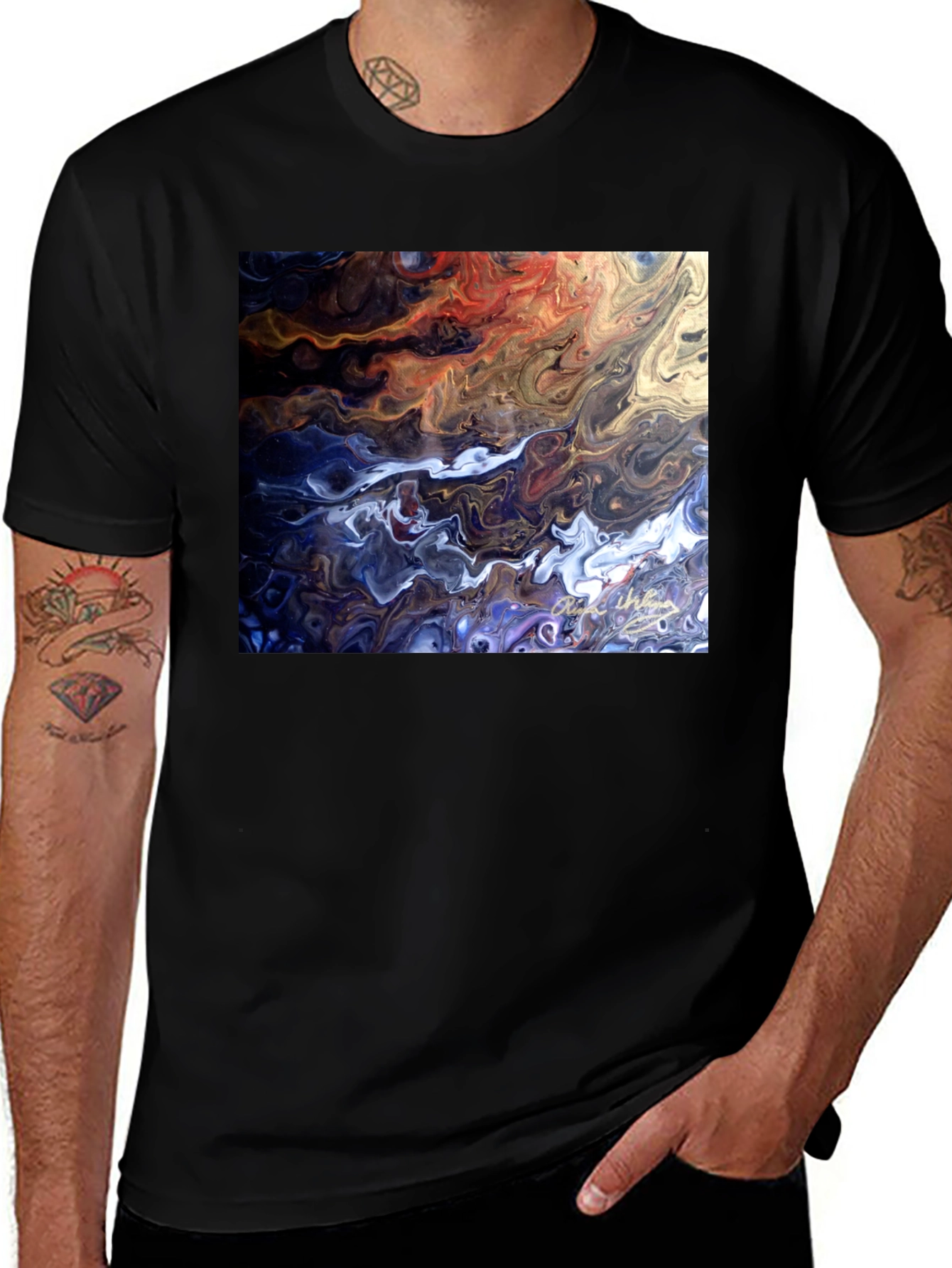 Variant 12 of Abstract Art Tee - Fluid Design Black T-Shirt