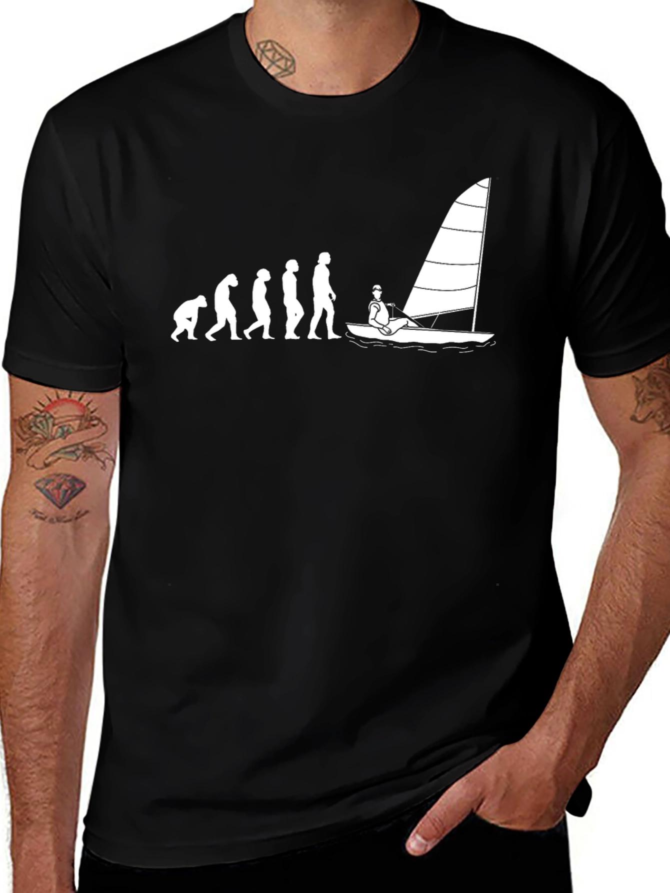 Variant 24 of Evolution of Sailing Black T-Shirt