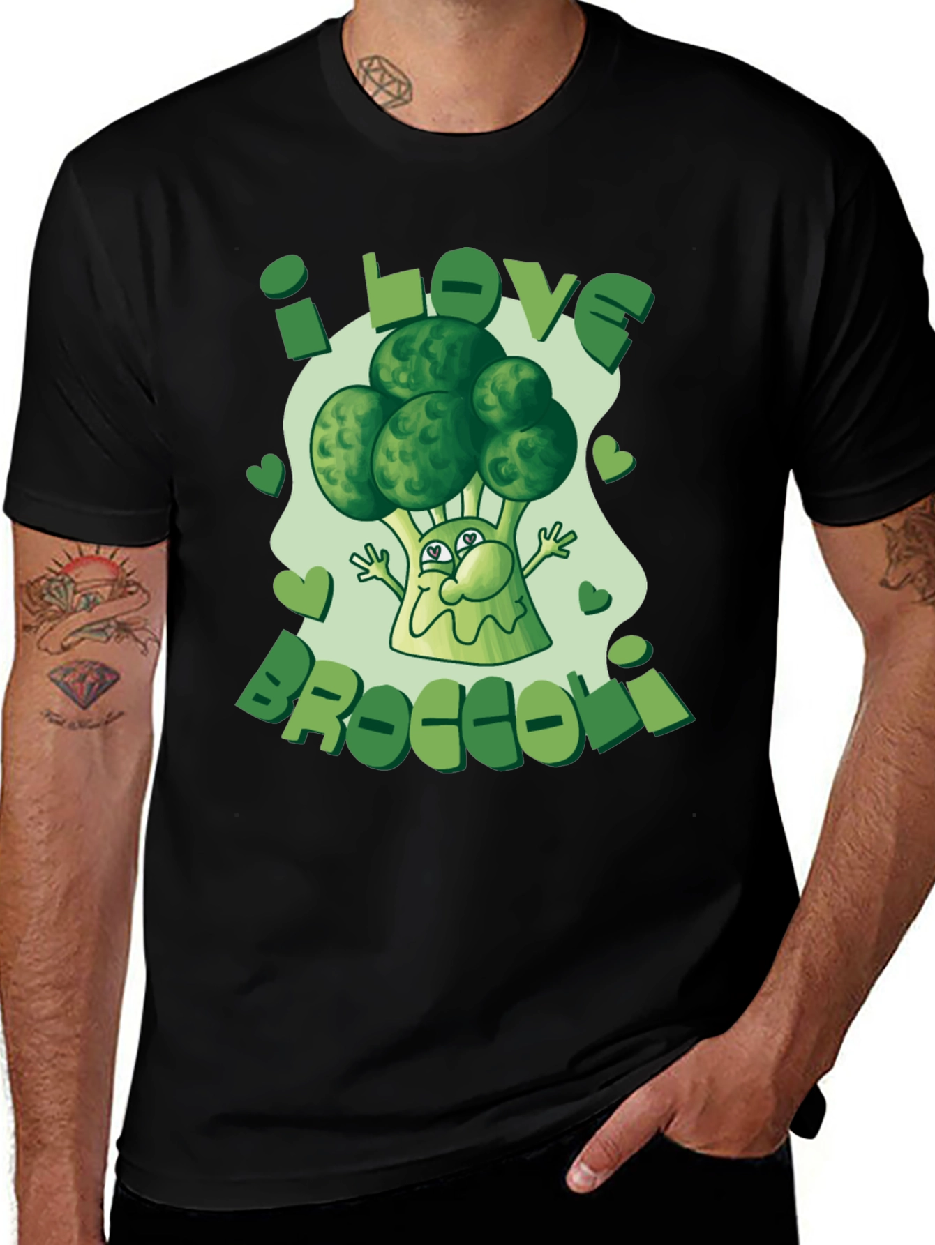 Variant 10 of I Love Broccoli Graphic Tee - Black Cotton T-Shirt