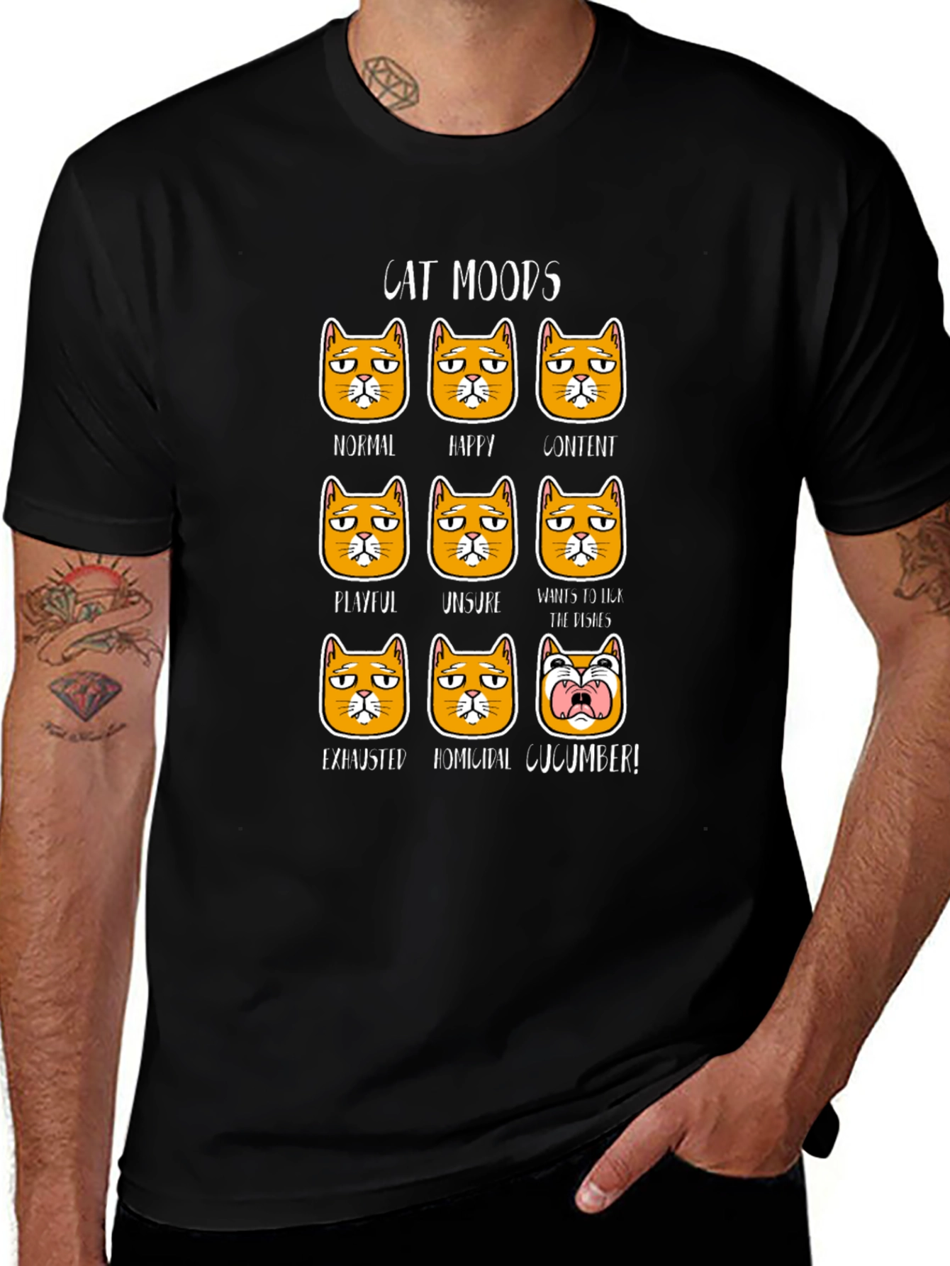 Black Cat Moods Graphic T-Shirt - Funny Cat Lover Tee main image