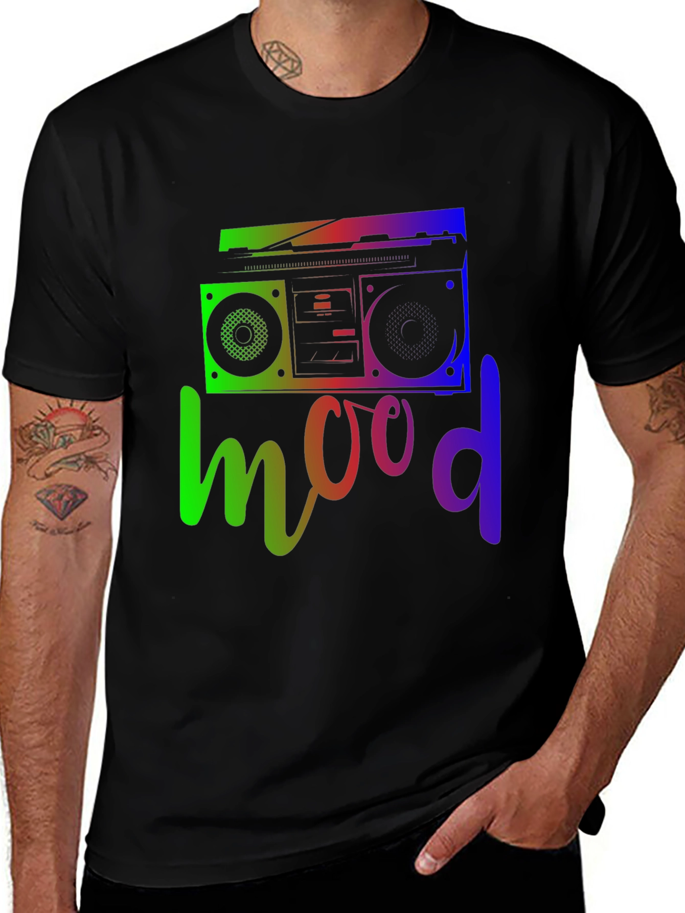 Variant 7 of Retro Mood Tee - Rainbow Boombox Design