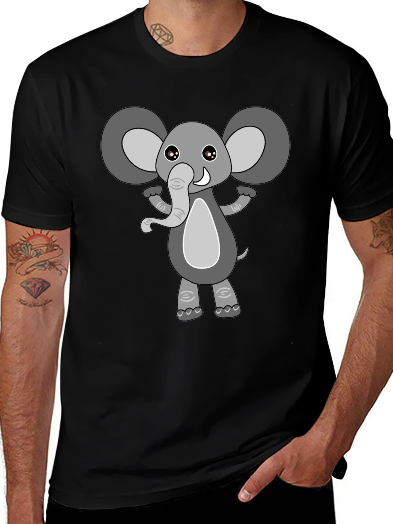 Variant 10 of Cute Cartoon Elephant Black T-Shirt