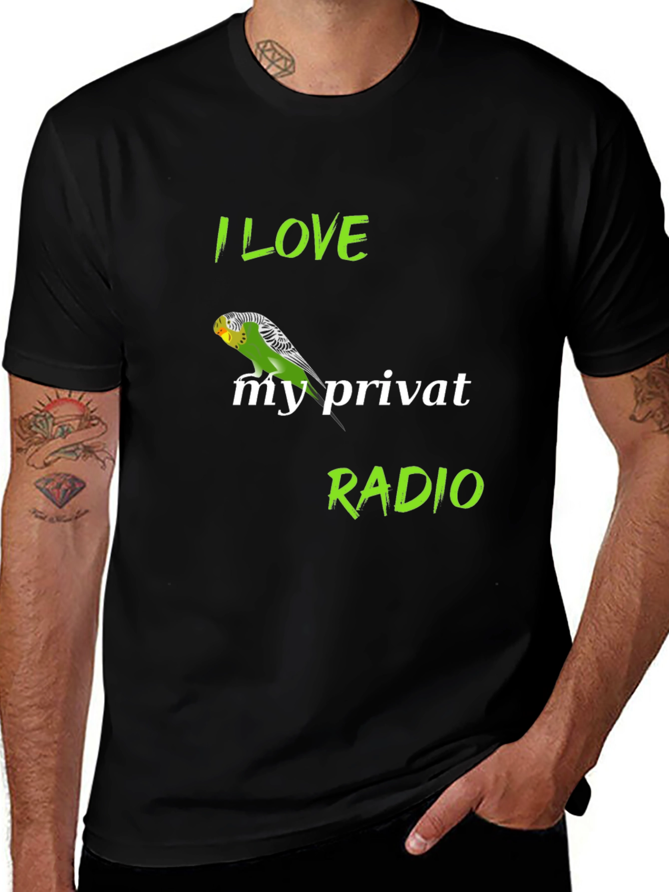 Variant 3 of I Love My Private Radio T-Shirt Funny Budgie Parrot Tee