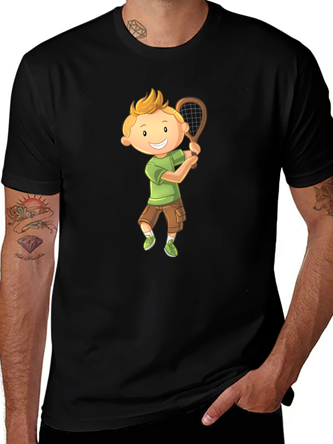 Variant 11 of Cartoon Boy Playing Tennis Graphic T-Shirt