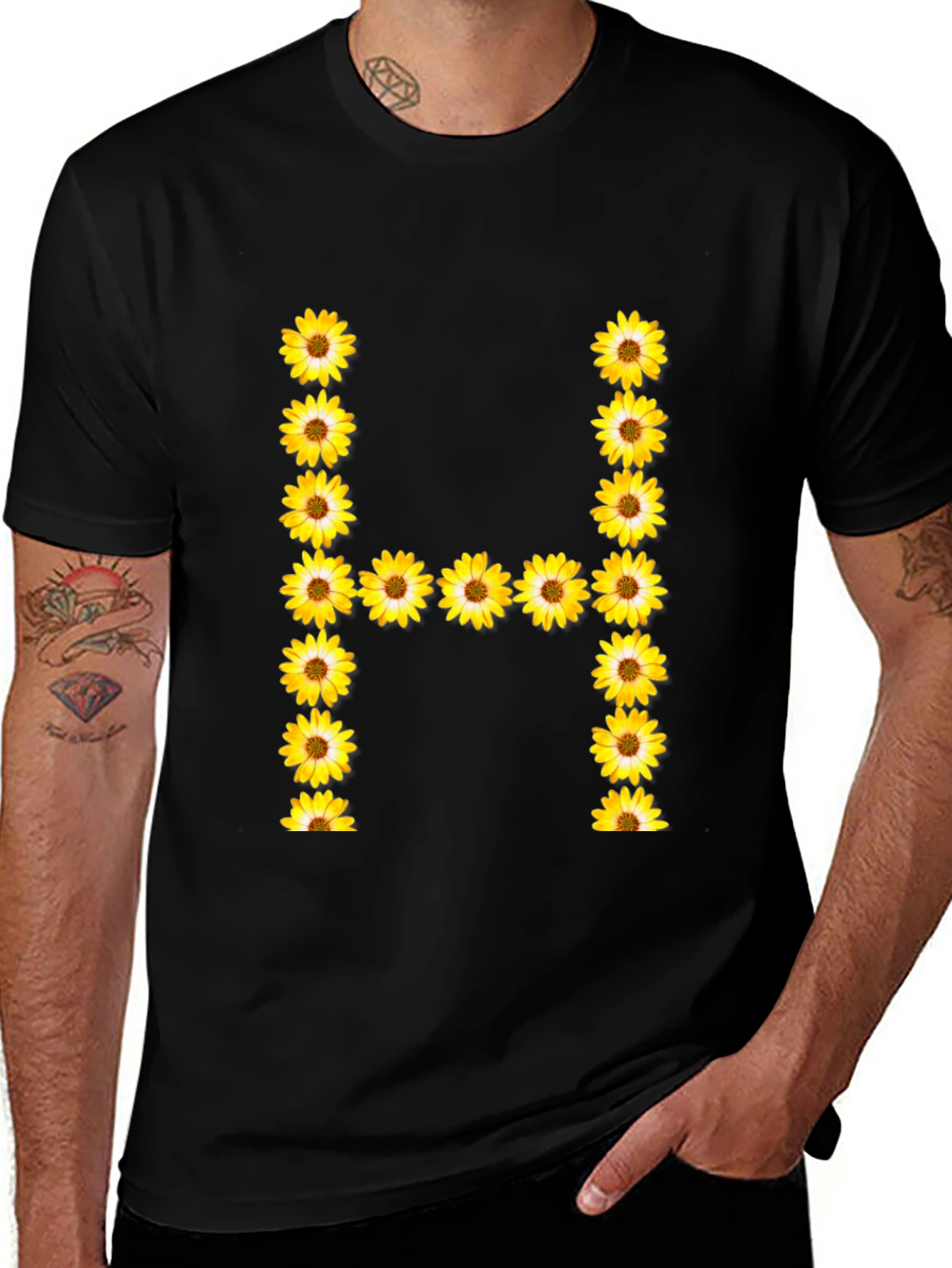 Variant 5 of Sunflower Initial H Black T-Shirt