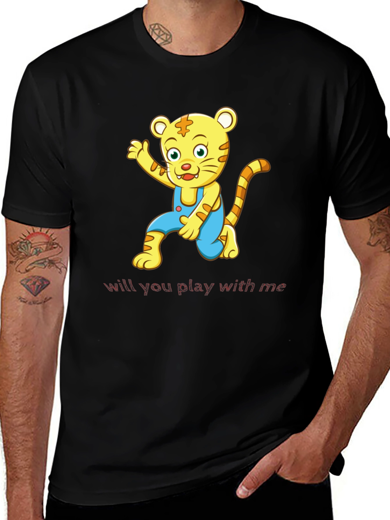Variant 13 of Cute Cartoon Tiger Graphic Tee - Black