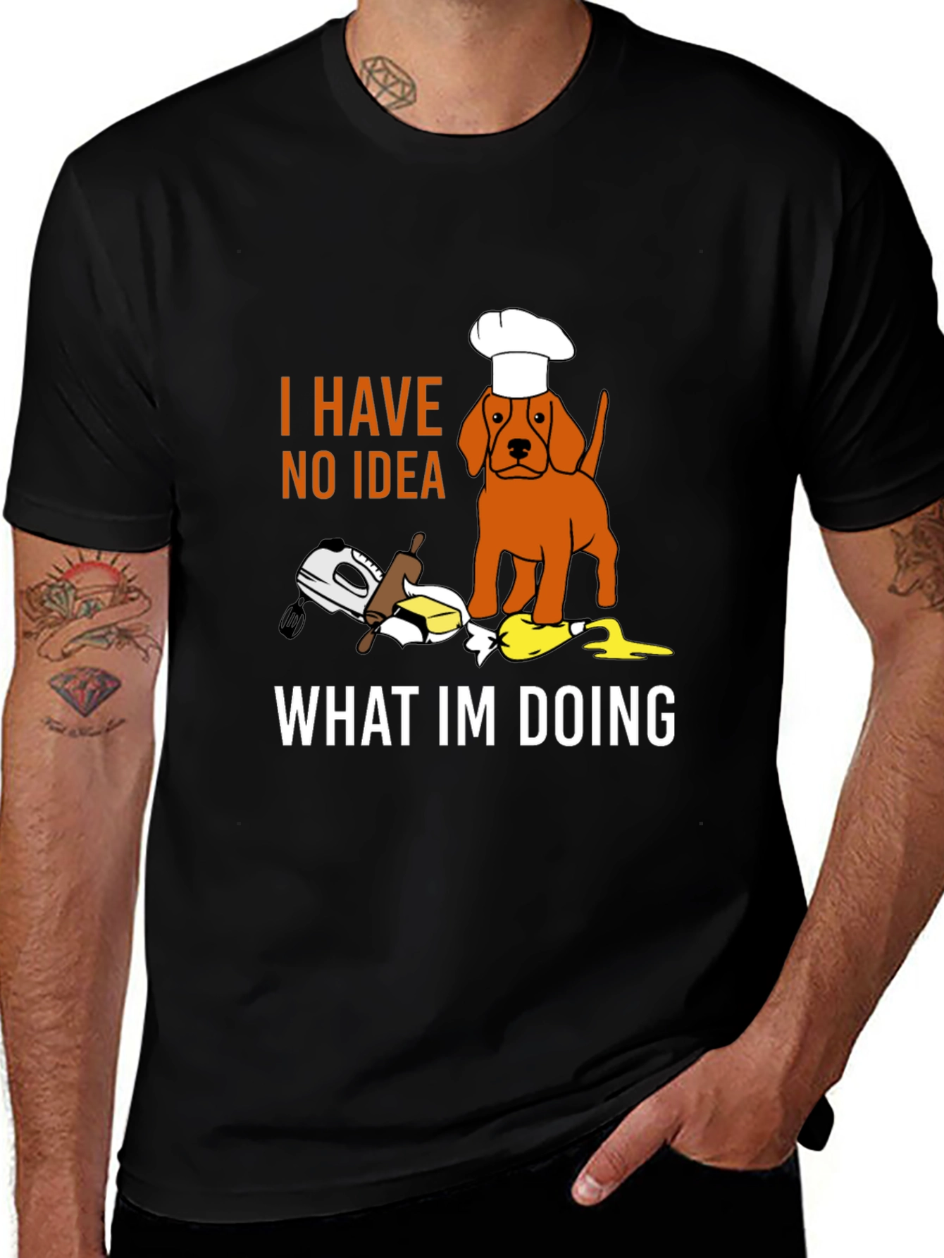 Black Funny Dog Chef T-Shirt: "I Have No Idea What I'm Doing" main image