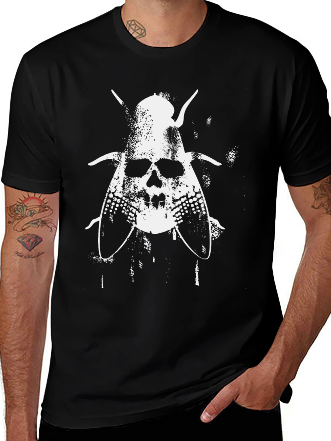 Variant 22 of Skull Fly Graphic Tee - Black Cotton T-Shirt