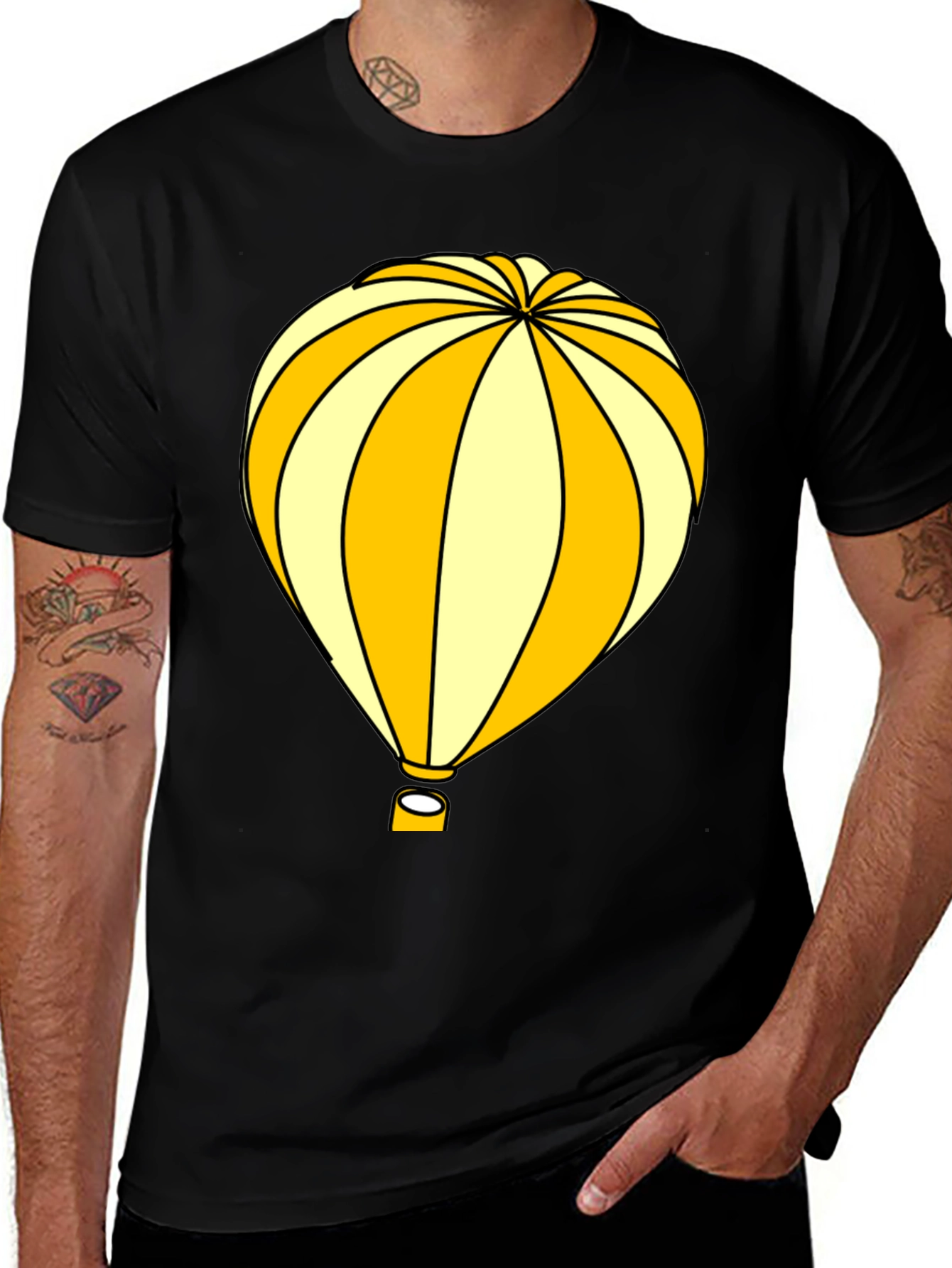 Hot Air Balloon Graphic T-Shirt - Black Cotton Tee