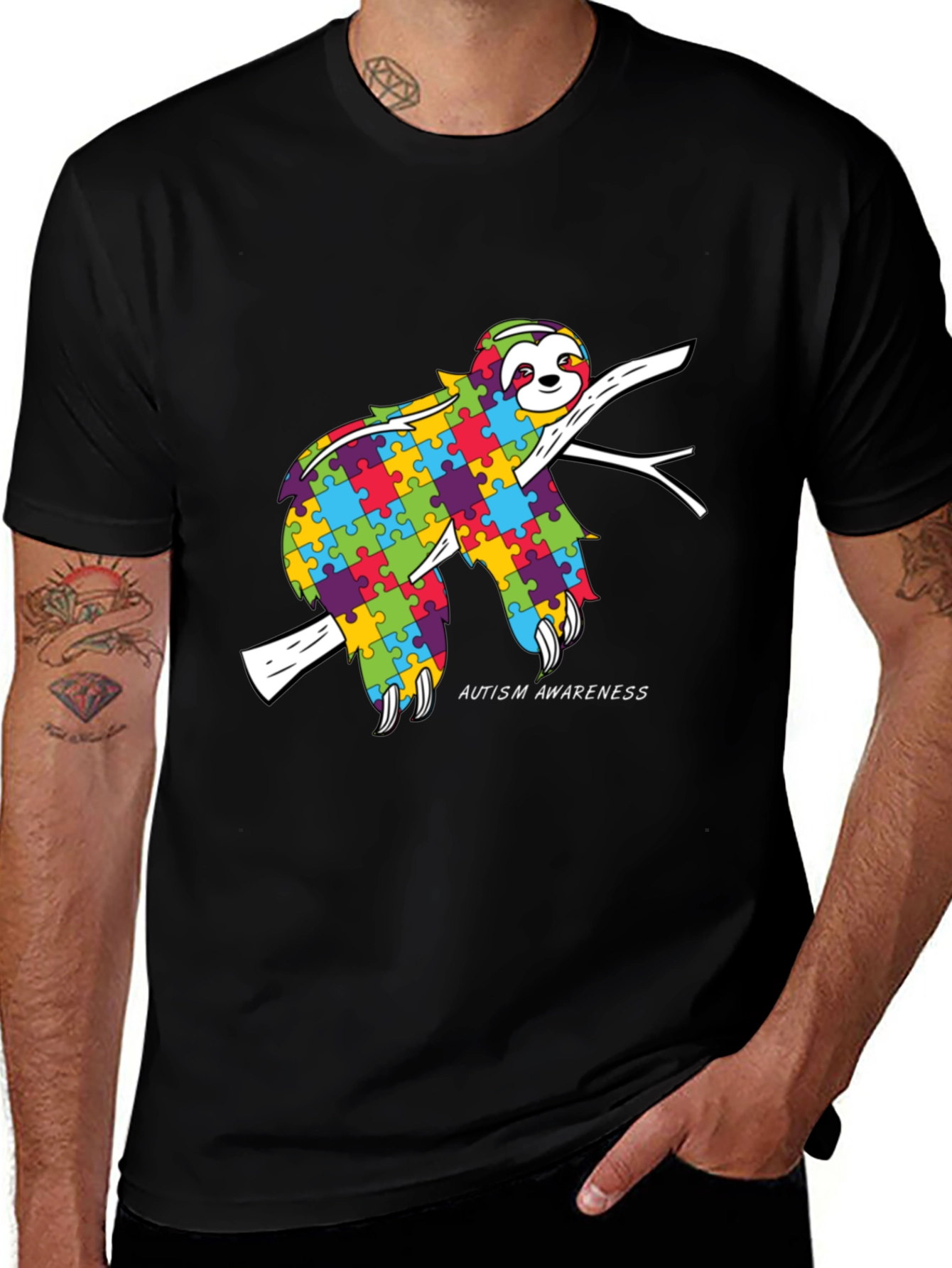 Variant 8 of Autism Awareness Sloth T-Shirt - Black