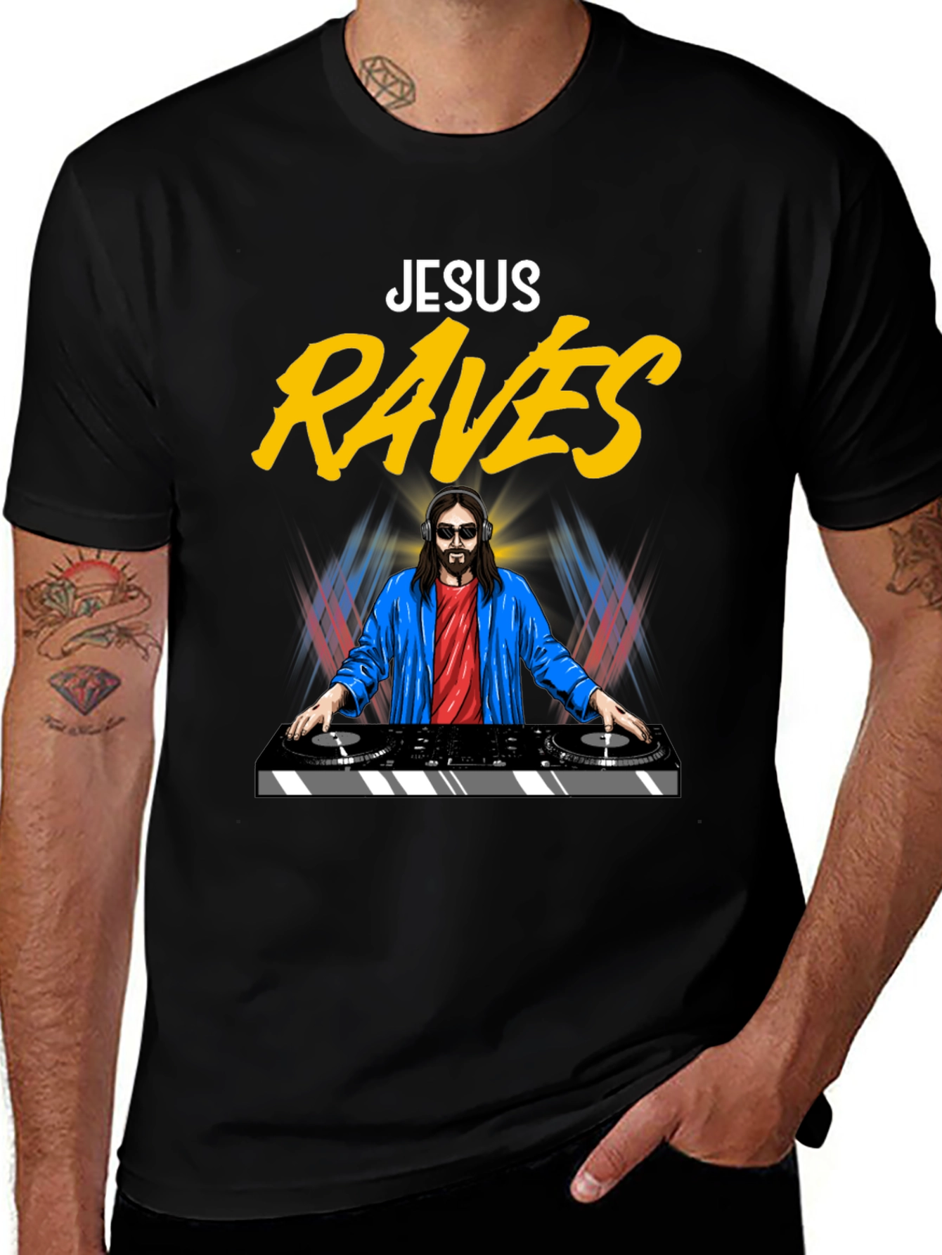 Jesus Raves Graphic T-Shirt - Party DJ Apparel