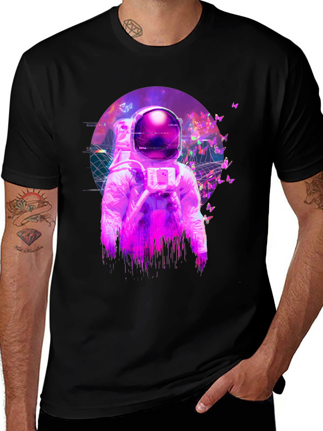 Astronaut Butterfly Black Graphic T-Shirt