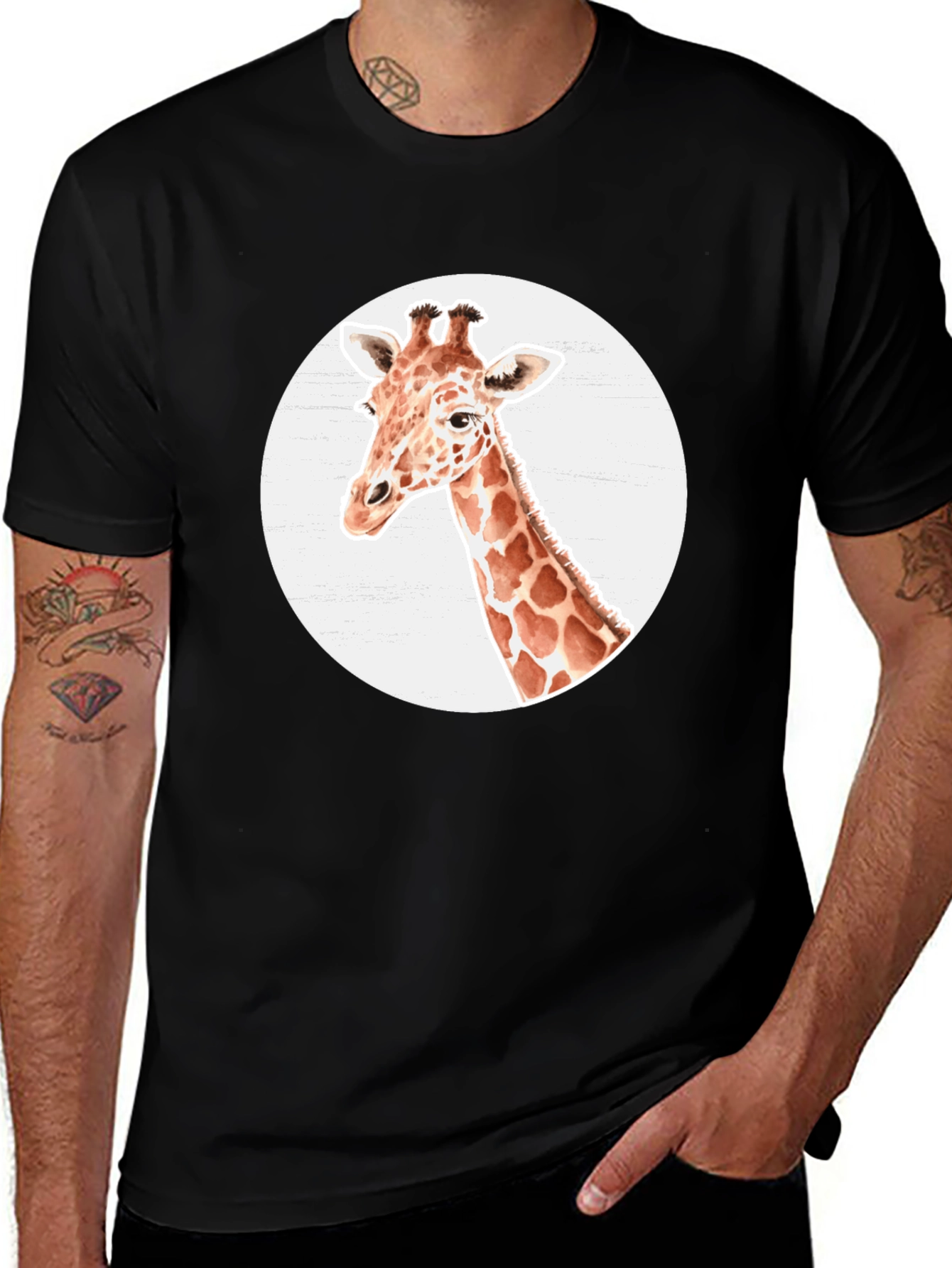 Variant 19 of Giraffe Graphic Tee - Stylish Men's Black T-Shirt