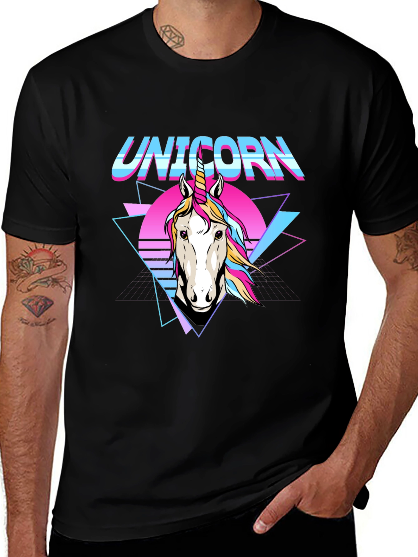 Variant 6 of Retro Unicorn Graphic Tee - Black Cotton T-Shirt