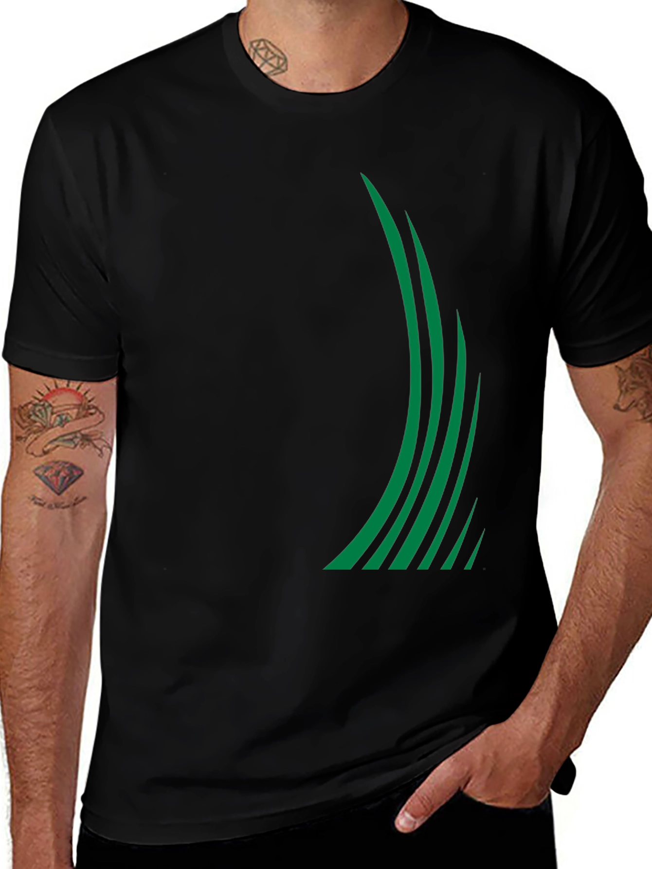 Variant 30 of Sleek Black Tee with Green Stripe Design
