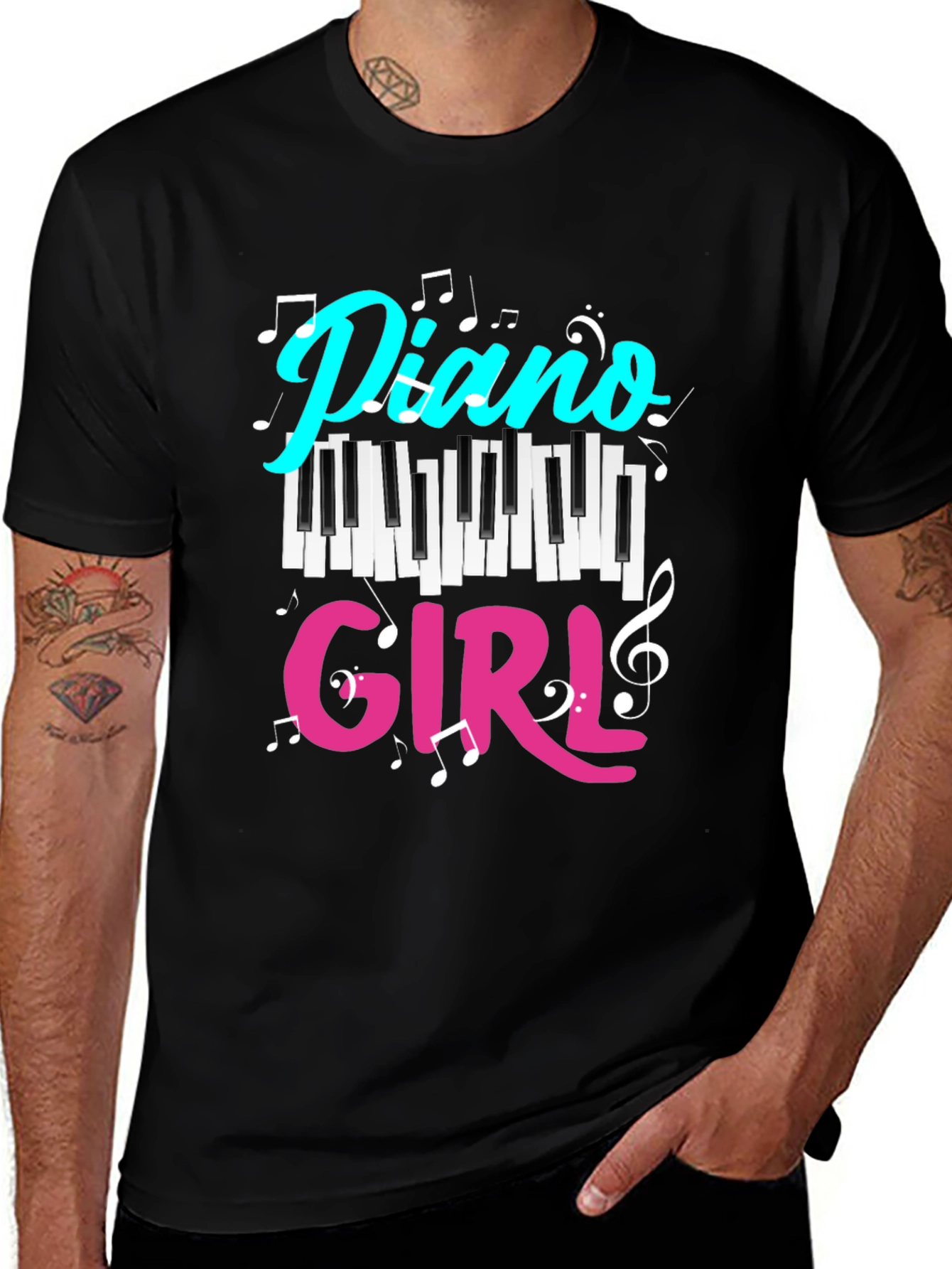 Variant 19 of Piano Girl Black T-Shirt - Music Lover Tee