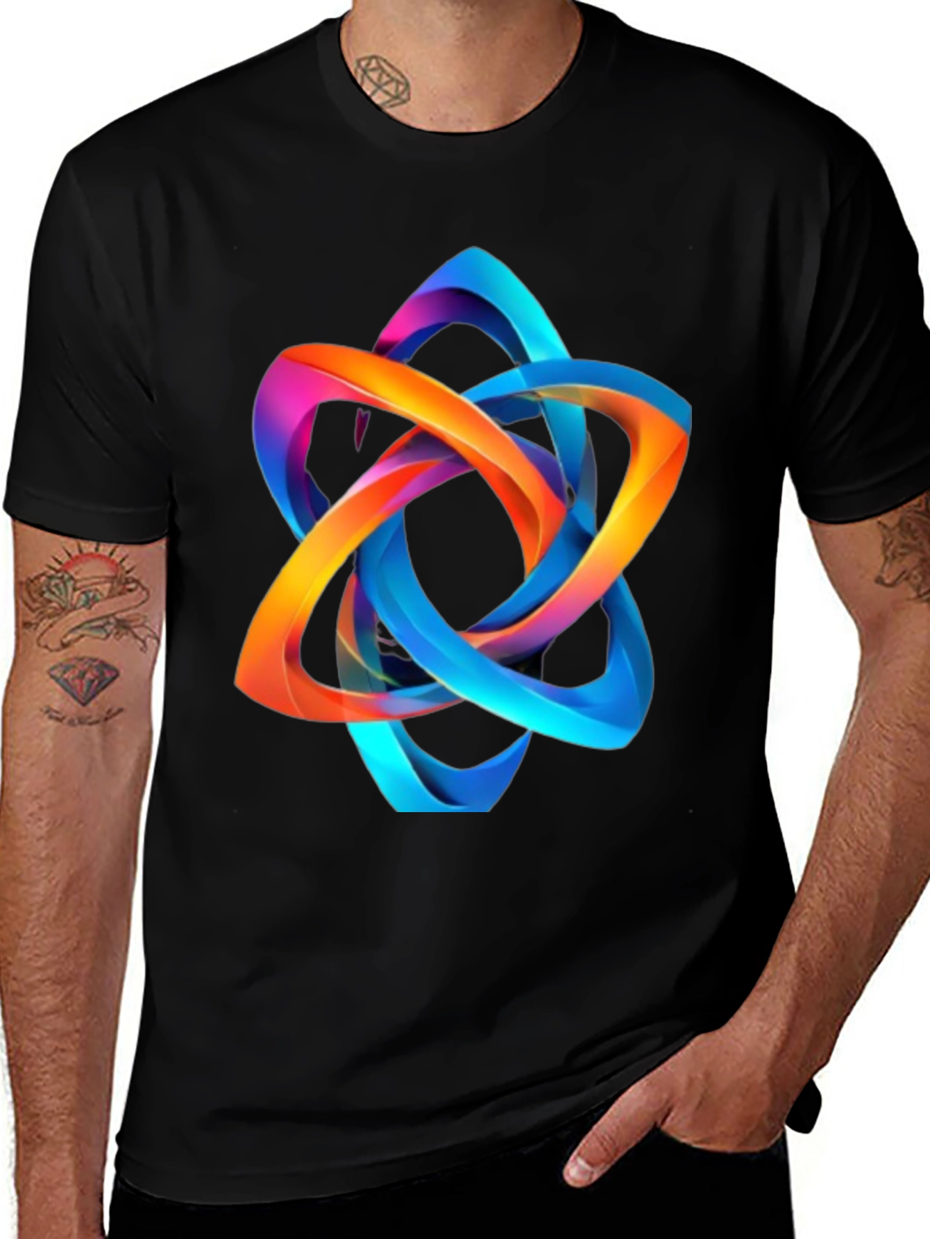 Variant 17 of Abstract Atom Graphic Print Black T-Shirt