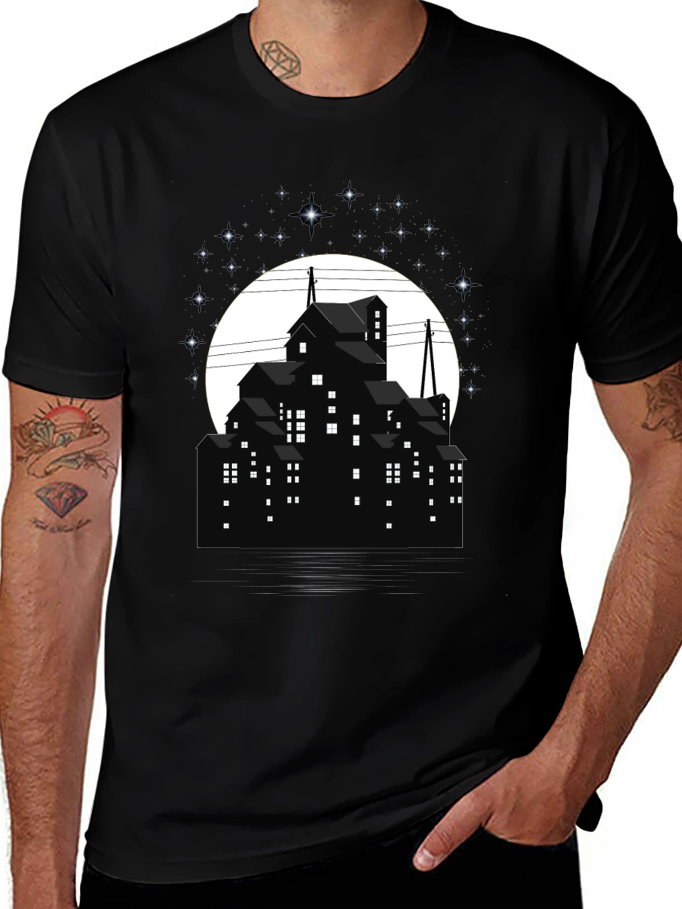 Nightscape Silhouette Graphic Tee - Unique Design