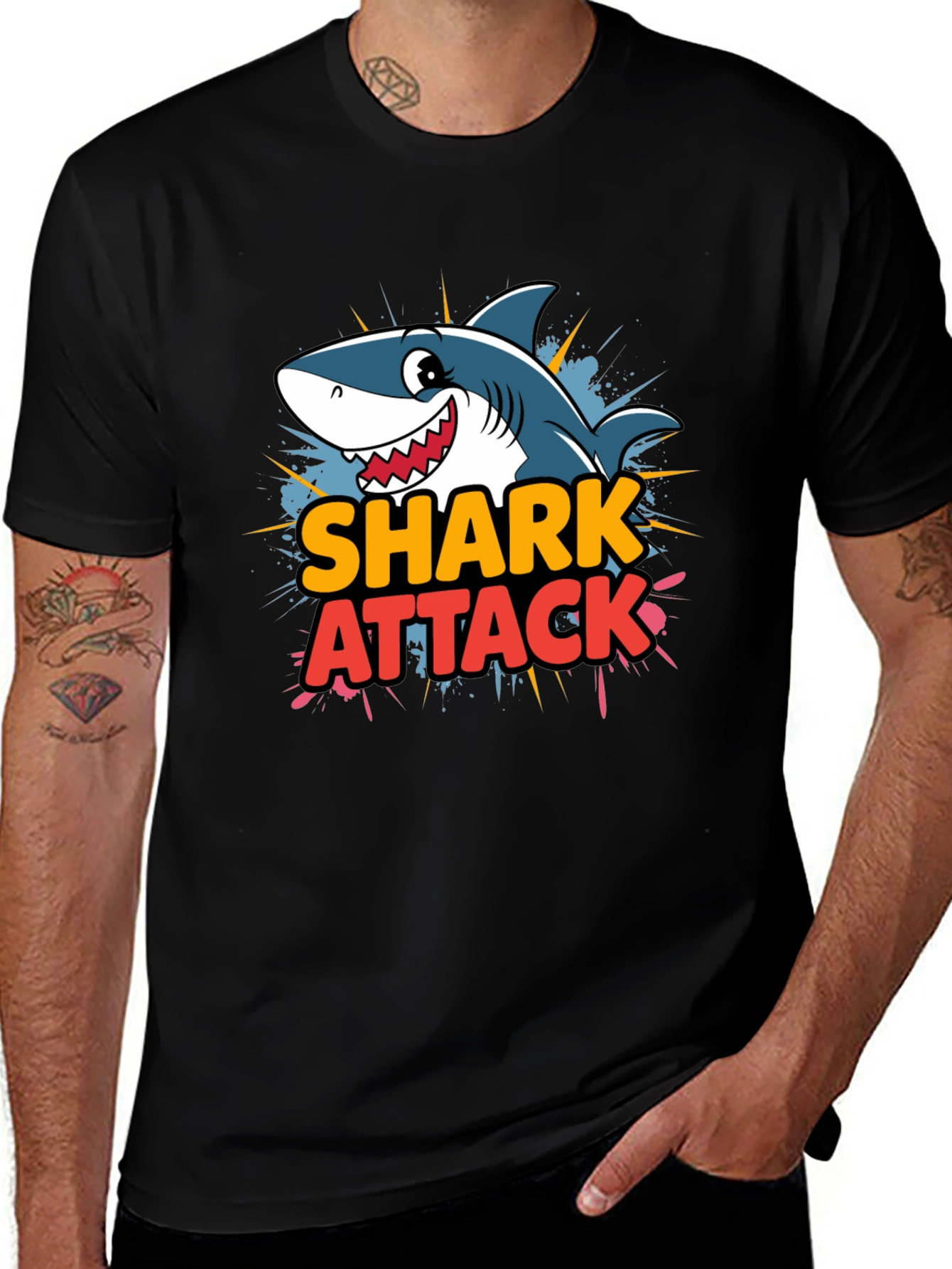 Variant 17 of Shark Attack Cartoon Graphic T-Shirt