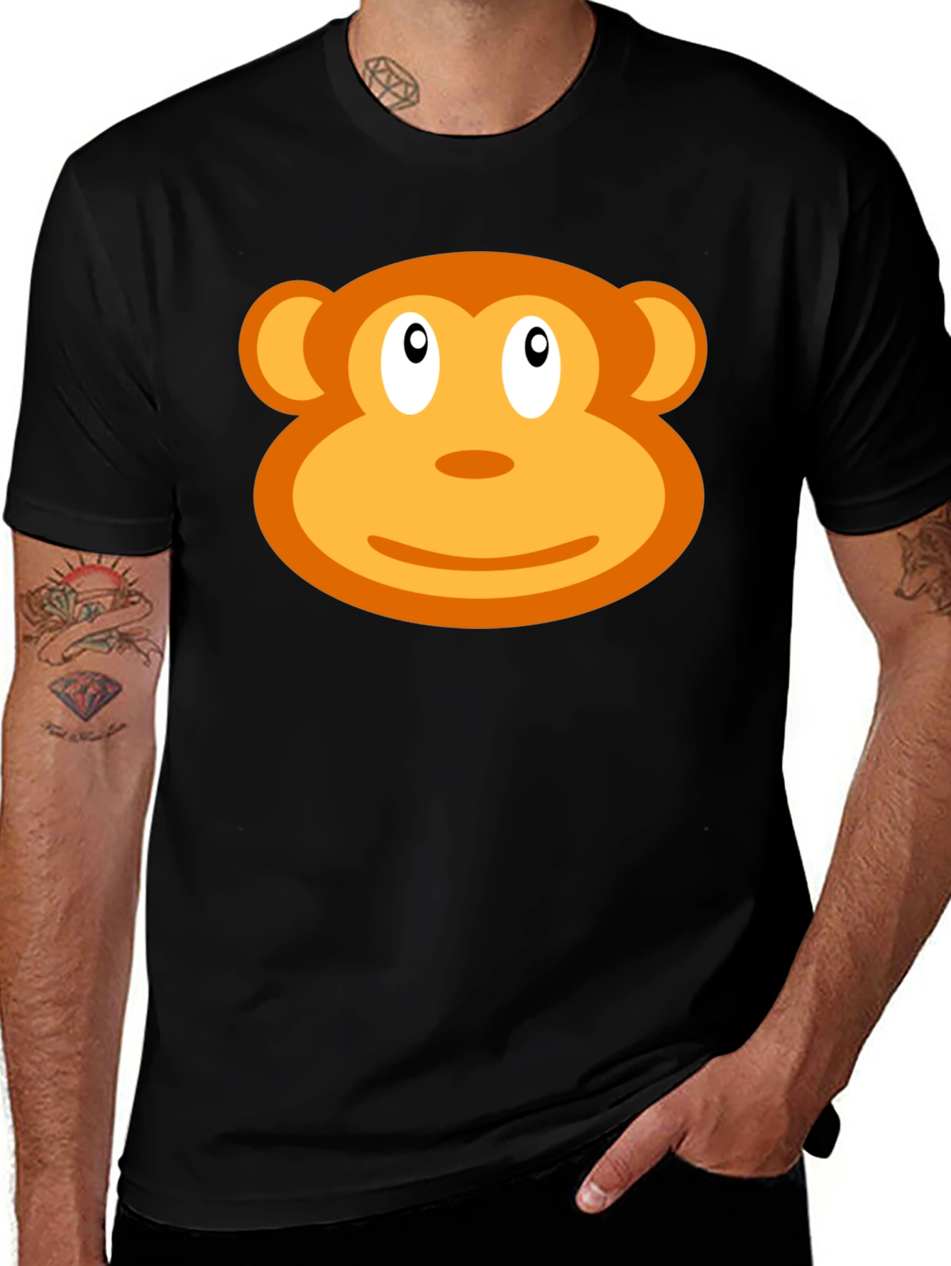 Variant 30 of Funny Monkey Face Graphic Tee - Black Cotton T-Shirt