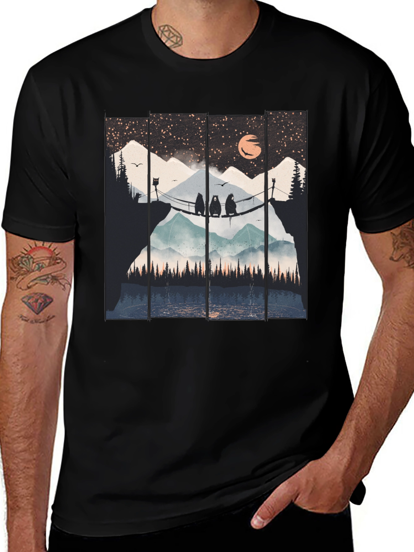 Variant 5 of Mountain Bears Black T-Shirt Nature Scene