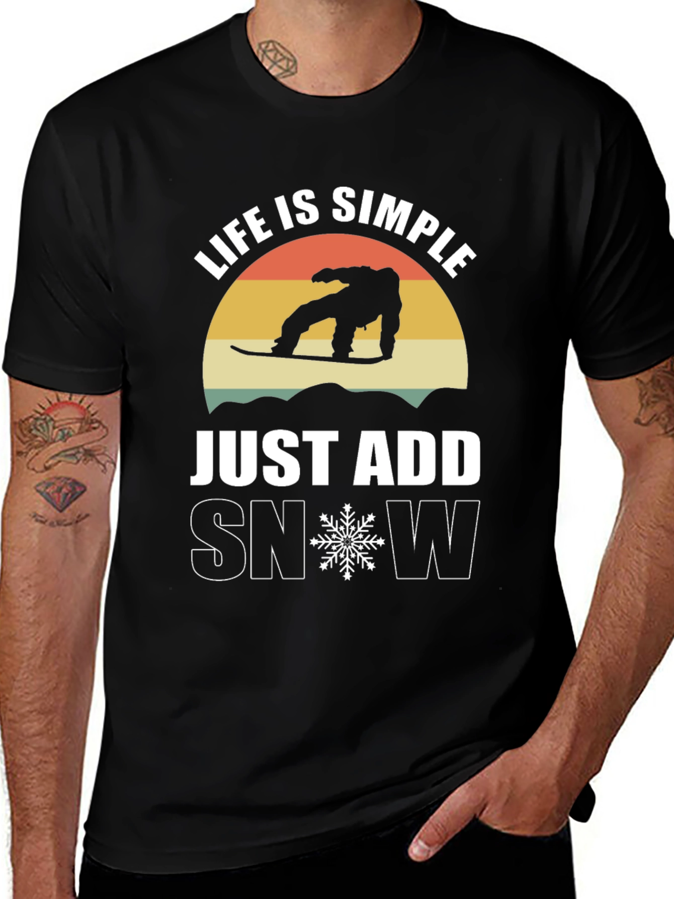 Life is Simple Just Add Snow Black T-Shirt