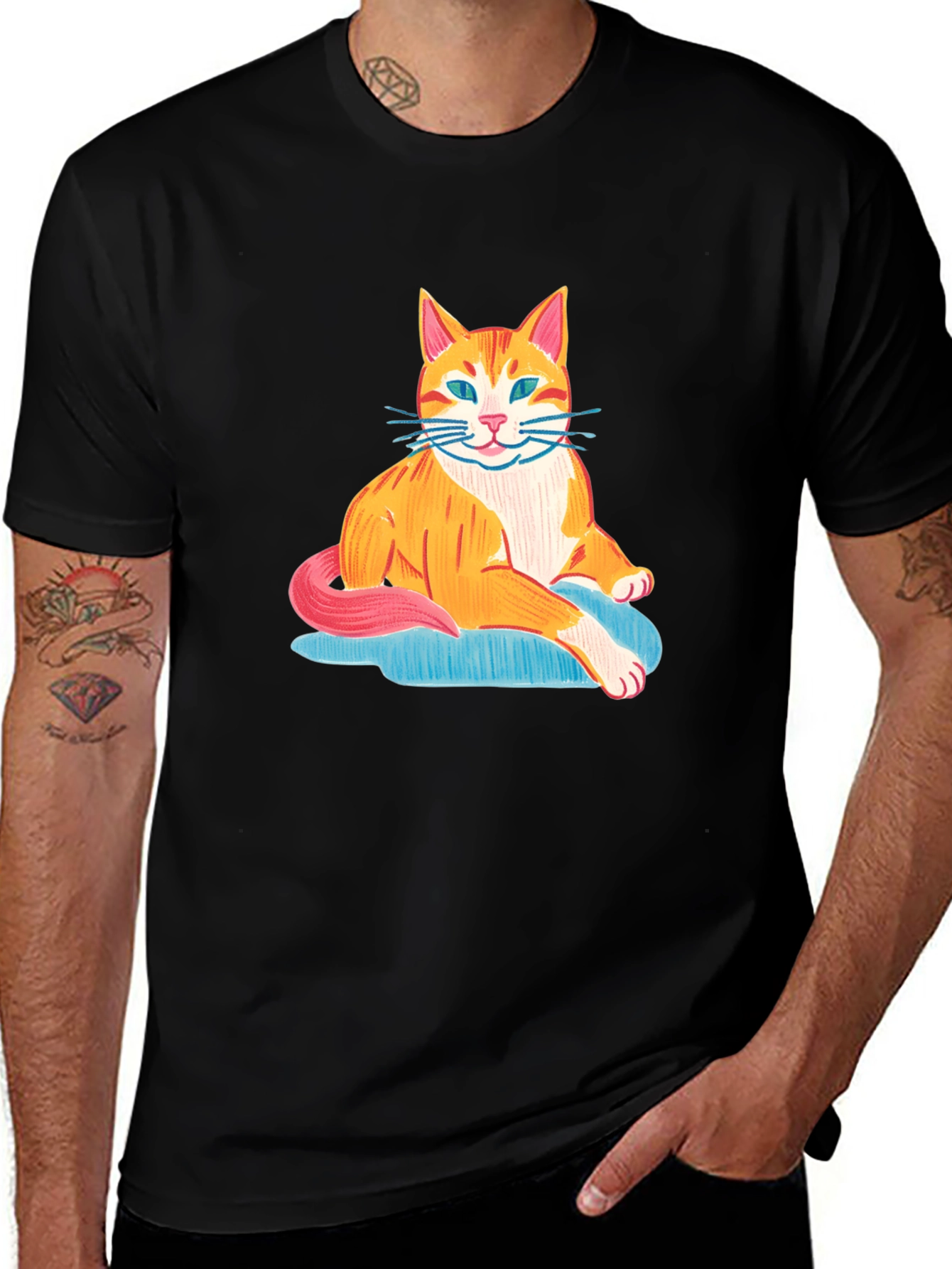 Variant 11 of Funny Cat Graphic Tee - Unisex Black Cotton T-Shirt