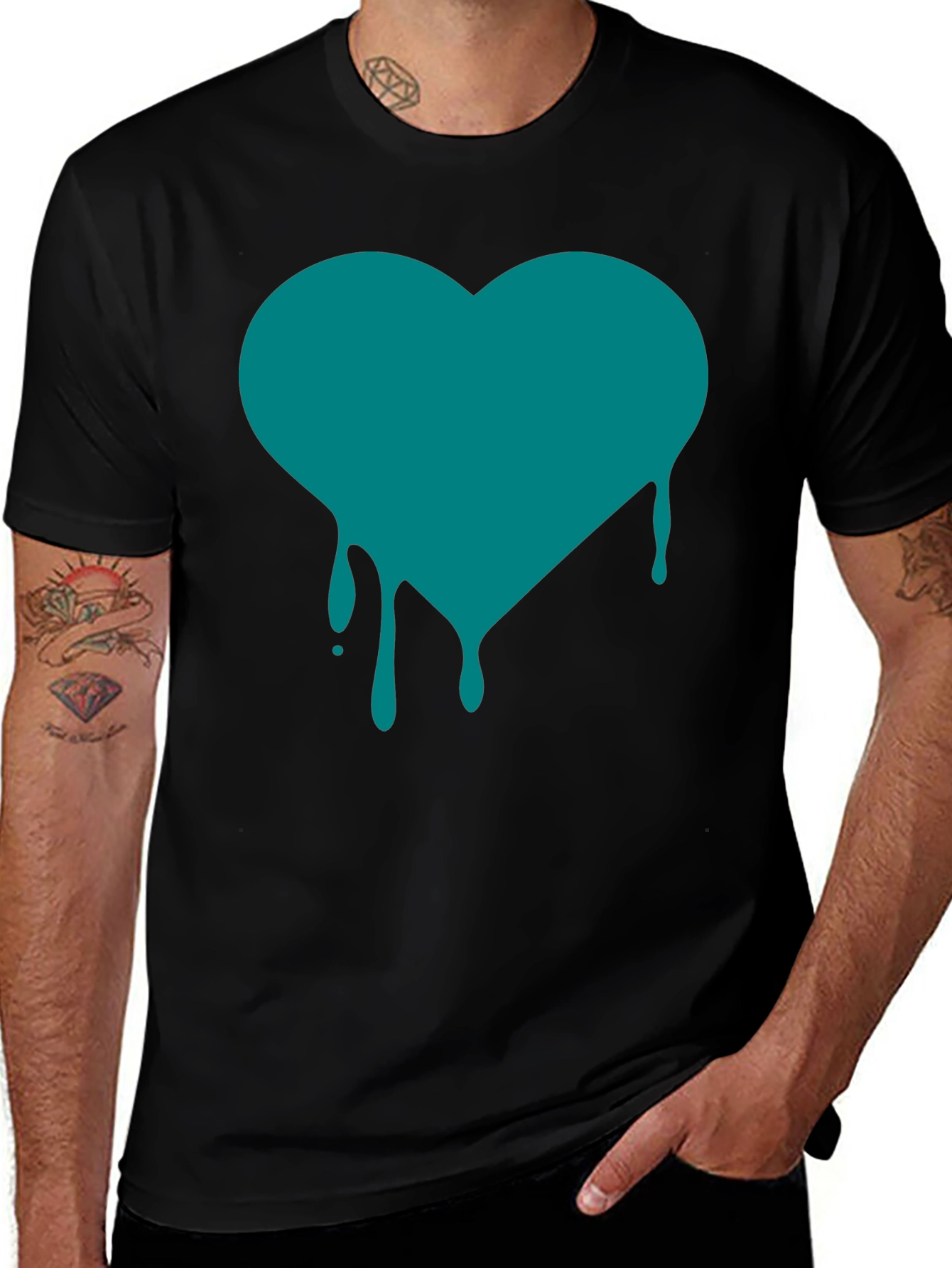 Variant 5 of Dripping Heart Graphic Tee - Black Cotton Blend