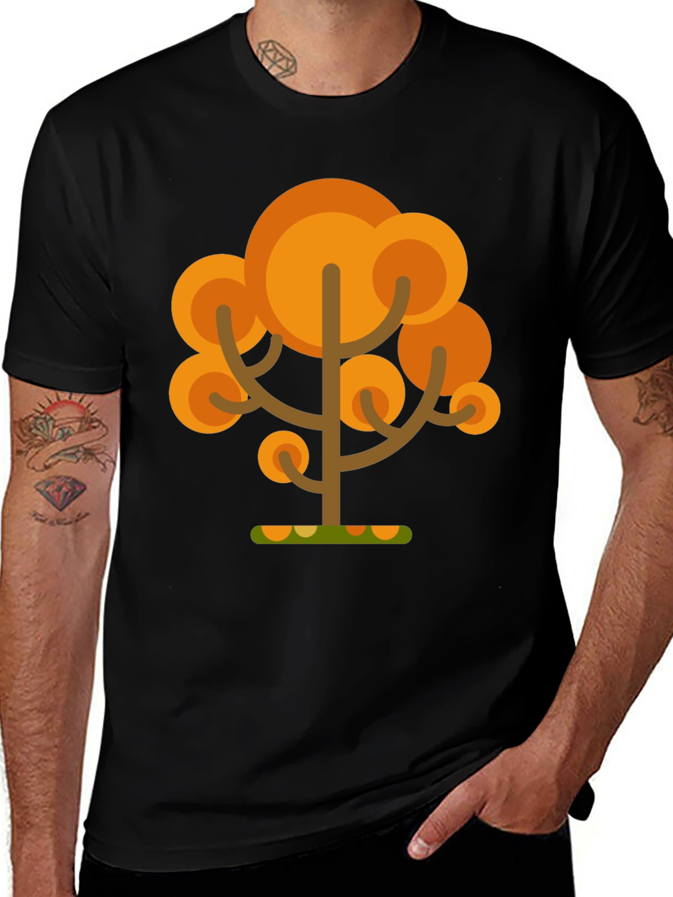 Variant 22 of Autumn Tree Graphic Tee - Black Cotton T-Shirt