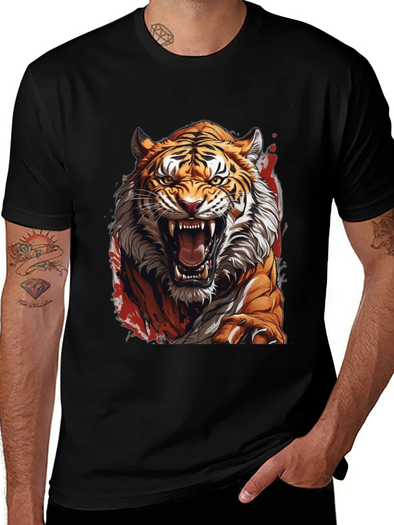 Variant 29 of Fierce Tiger Graphic Print Black T-Shirt