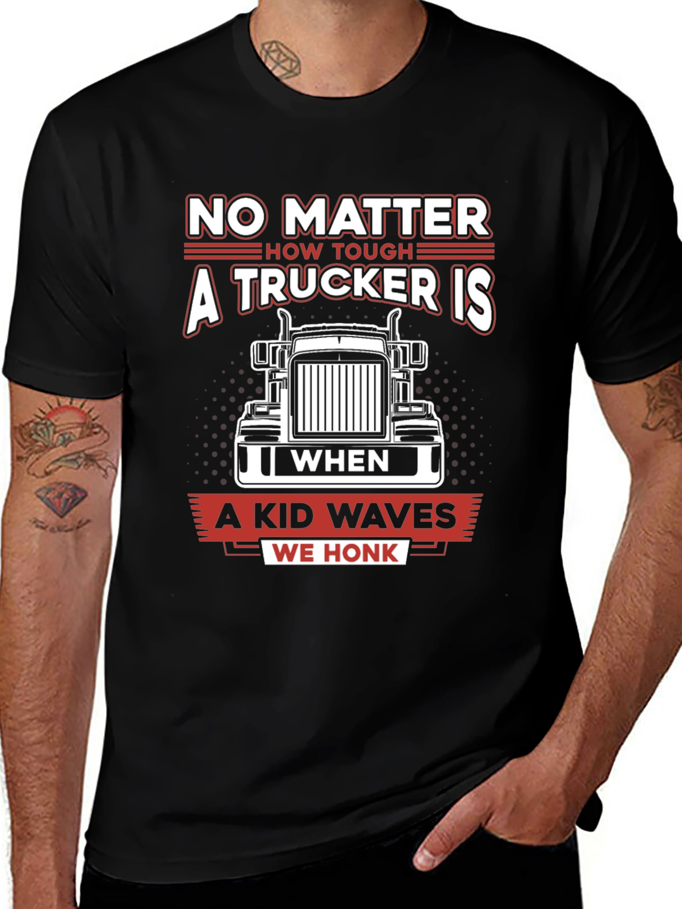Variant 9 of Trucker Tee - A Kid Waves, We Honk!