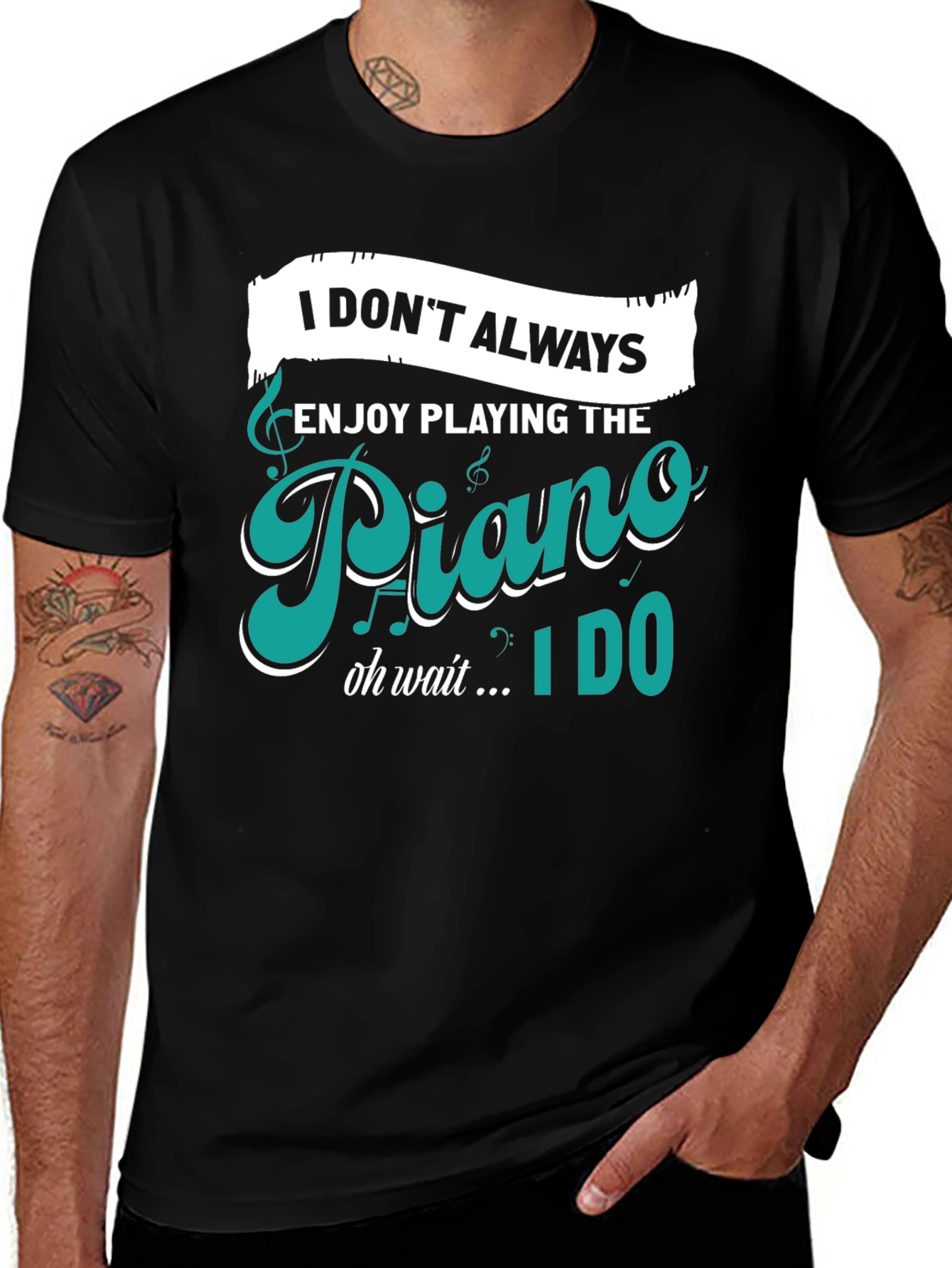 Variant 15 of Piano Player Humor Graphic Tee - Black T-Shirt