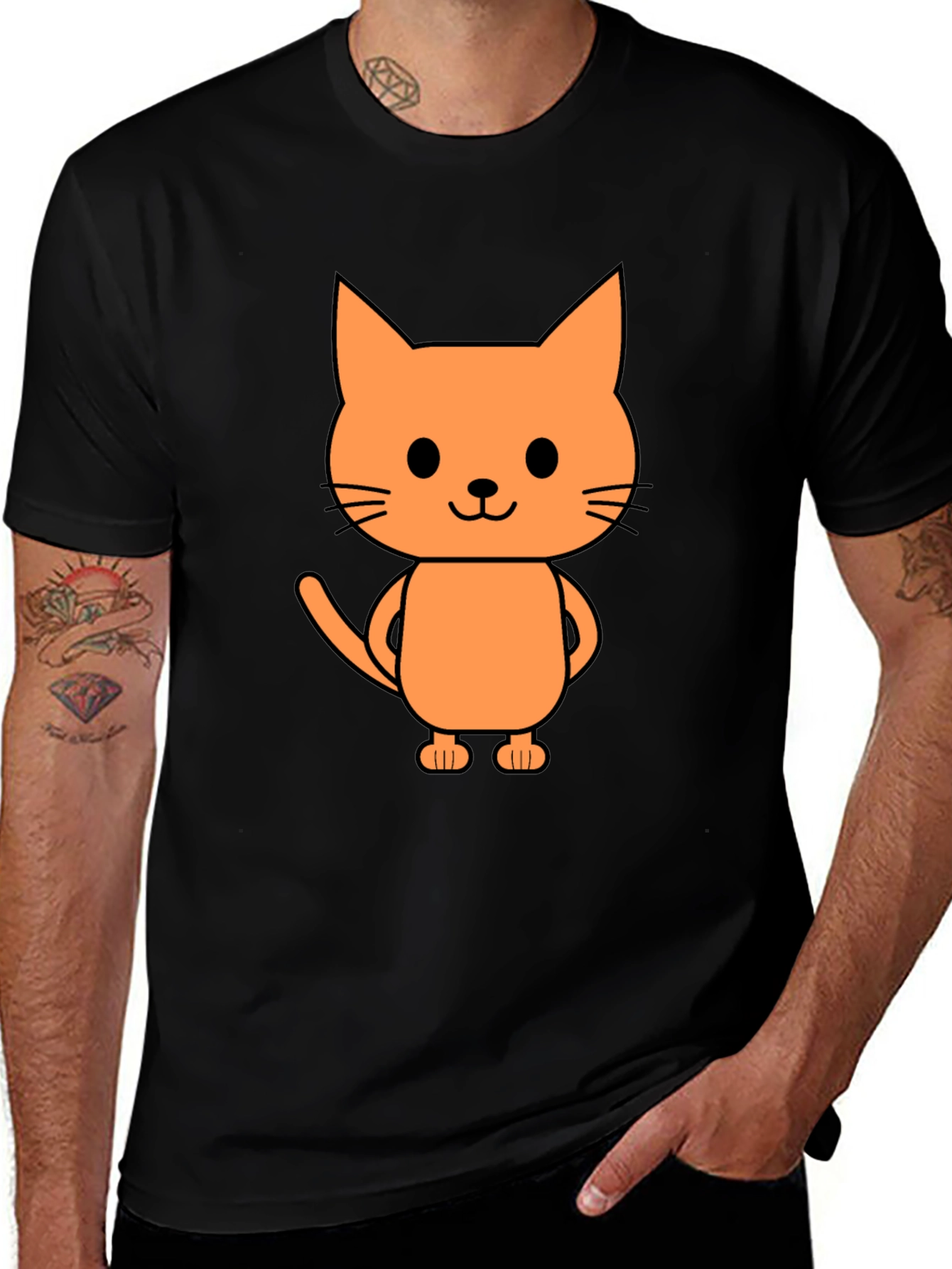 Variant 12 of Cute Cartoon Cat Graphic Print Black T-Shirt