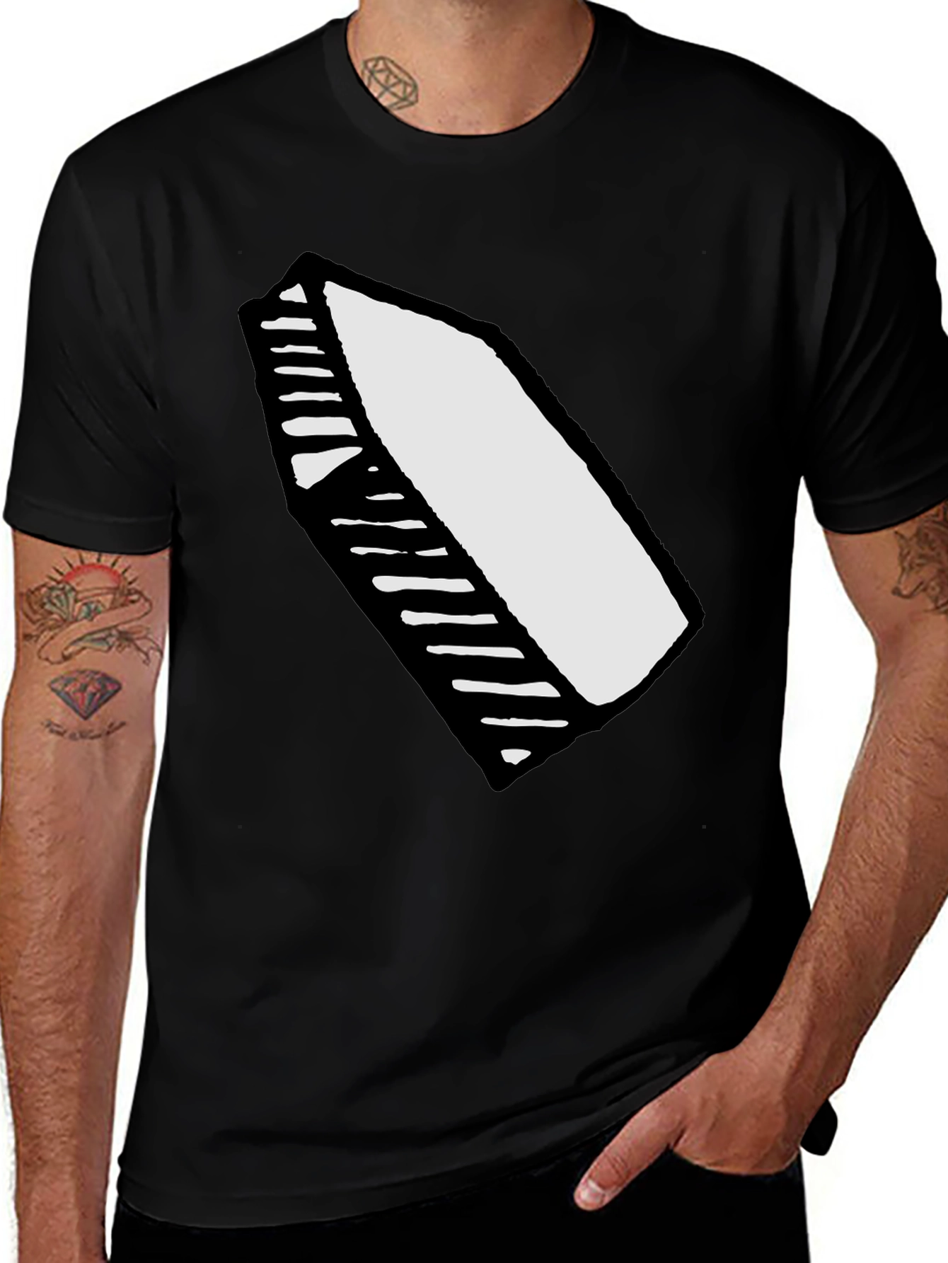 Variant 19 of Men's Black T-Shirt with White Crayon Graphic