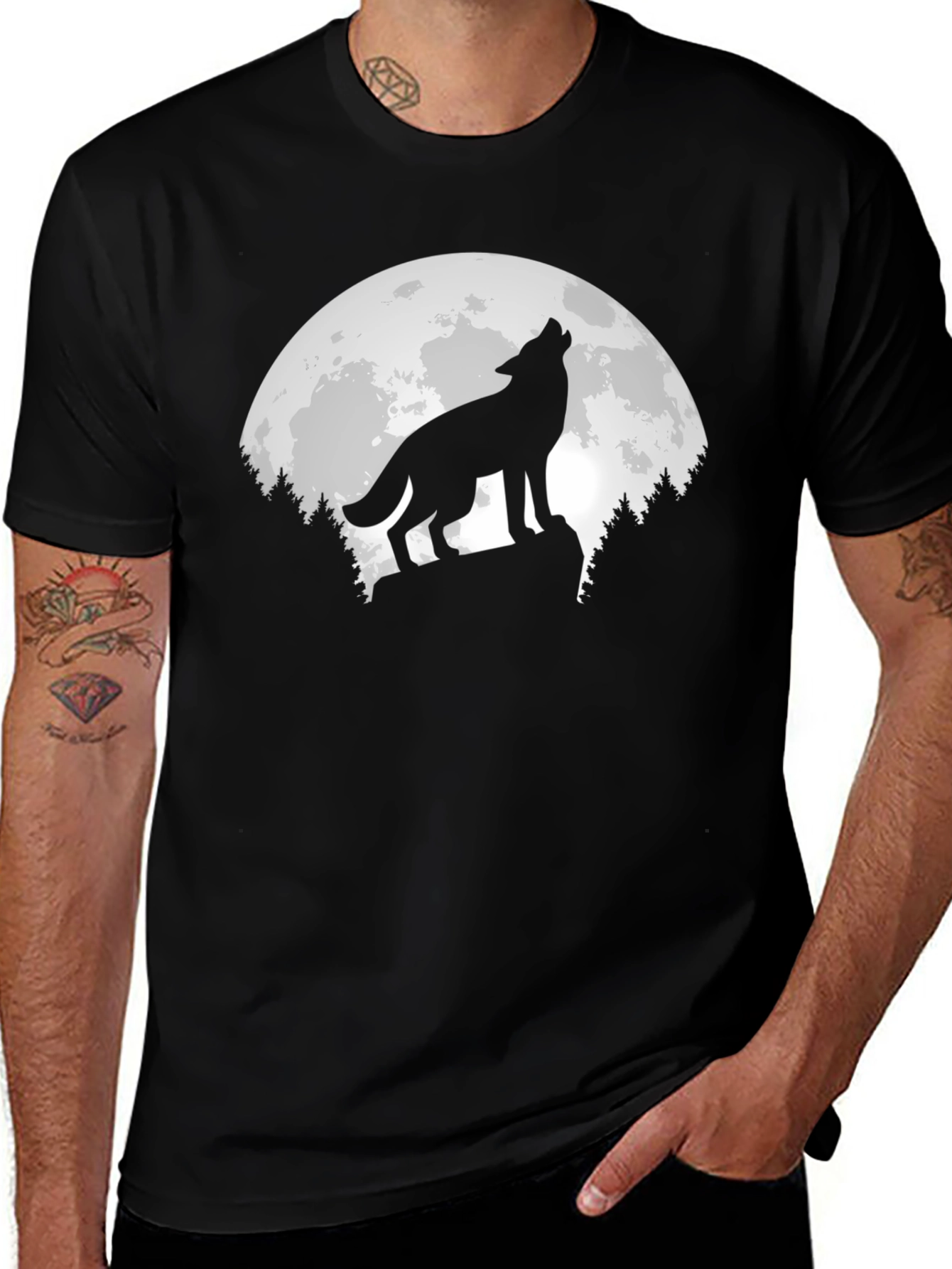 Variant 18 of Wolf Moon Graphic T-Shirt - Men's Black Tee