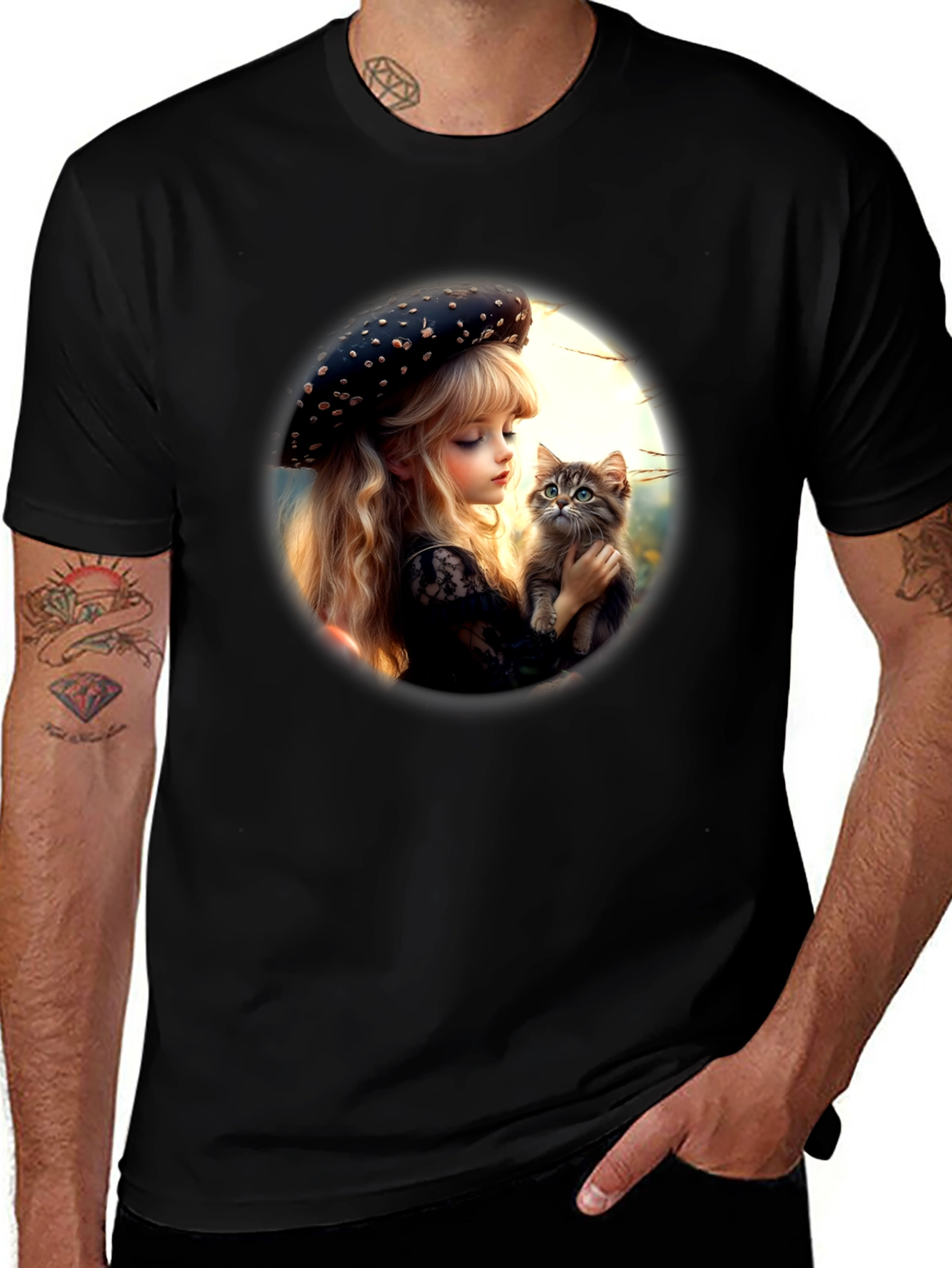 Variant 6 of Girl and Kitten Black Graphic Tee