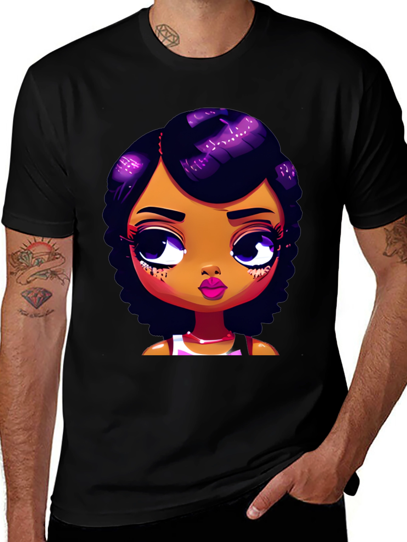 Cartoon Girl Graphic Tee - Stylish Black T-Shirt