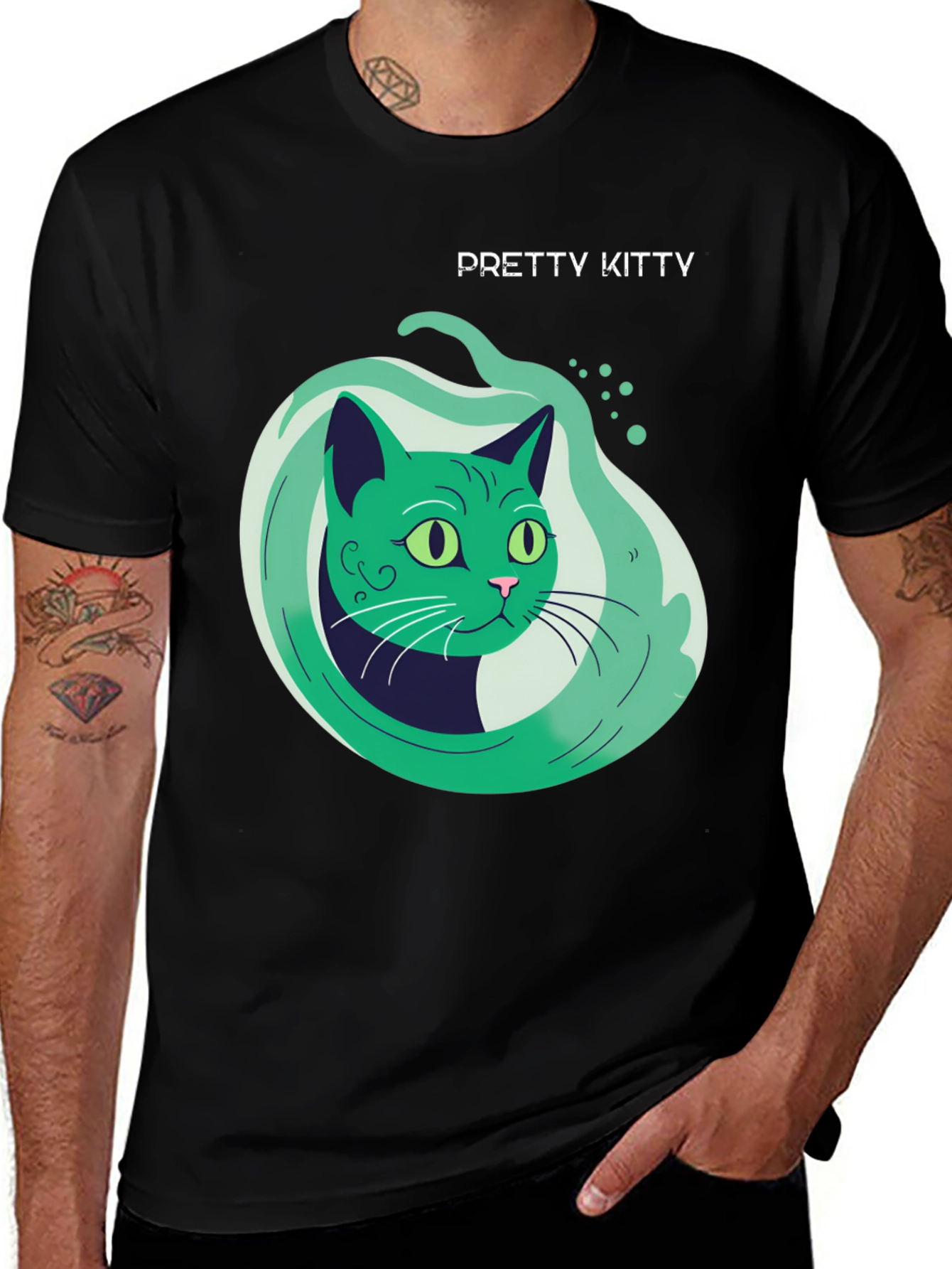 Variant 2 of Pretty Kitty Graphic Print Black T-Shirt