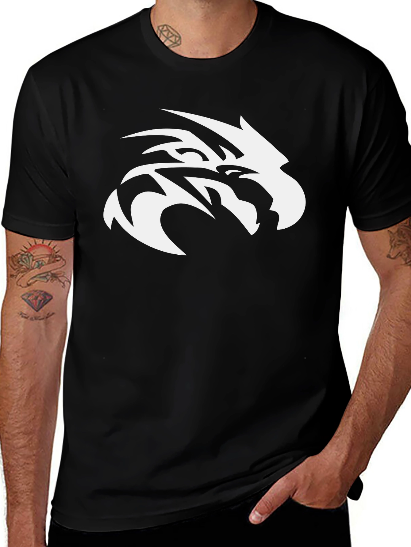 Variant 7 of Black T-Shirt with White Eagle Head Graphic