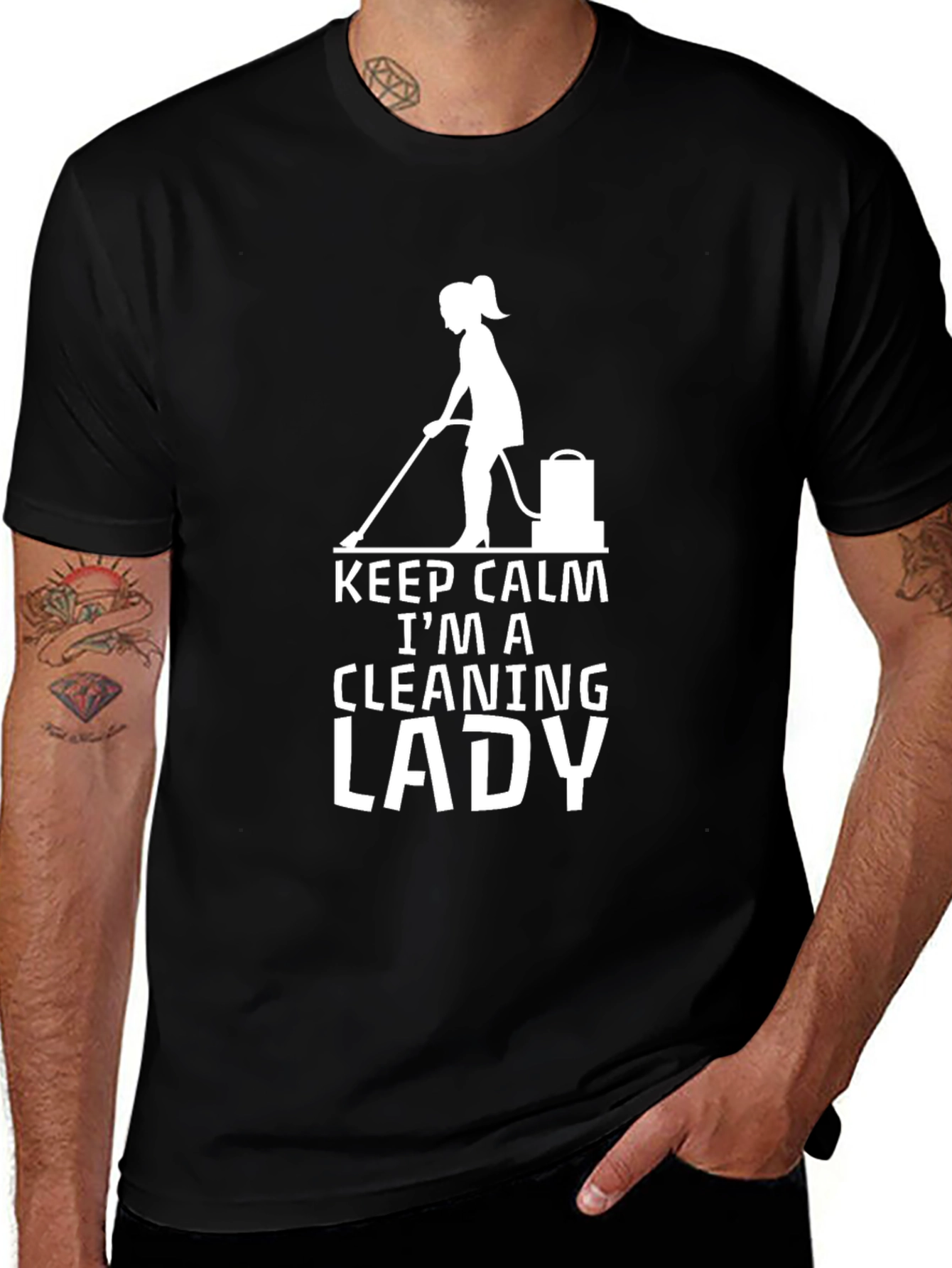 Variant 25 of Keep Calm Cleaning Lady Graphic Tee - Black