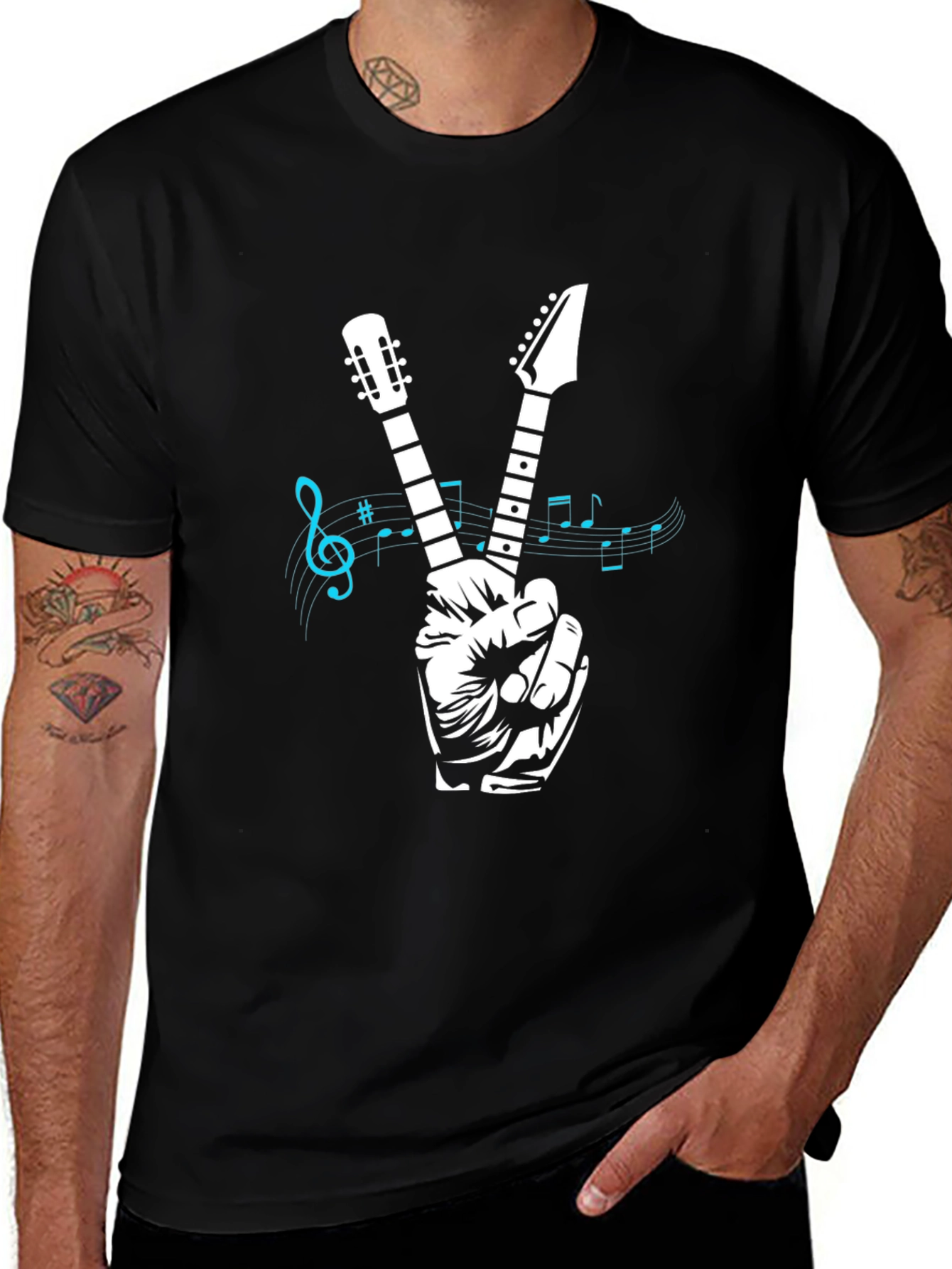 Variant 10 of Guitar Peace Sign Graphic T-Shirt - Black