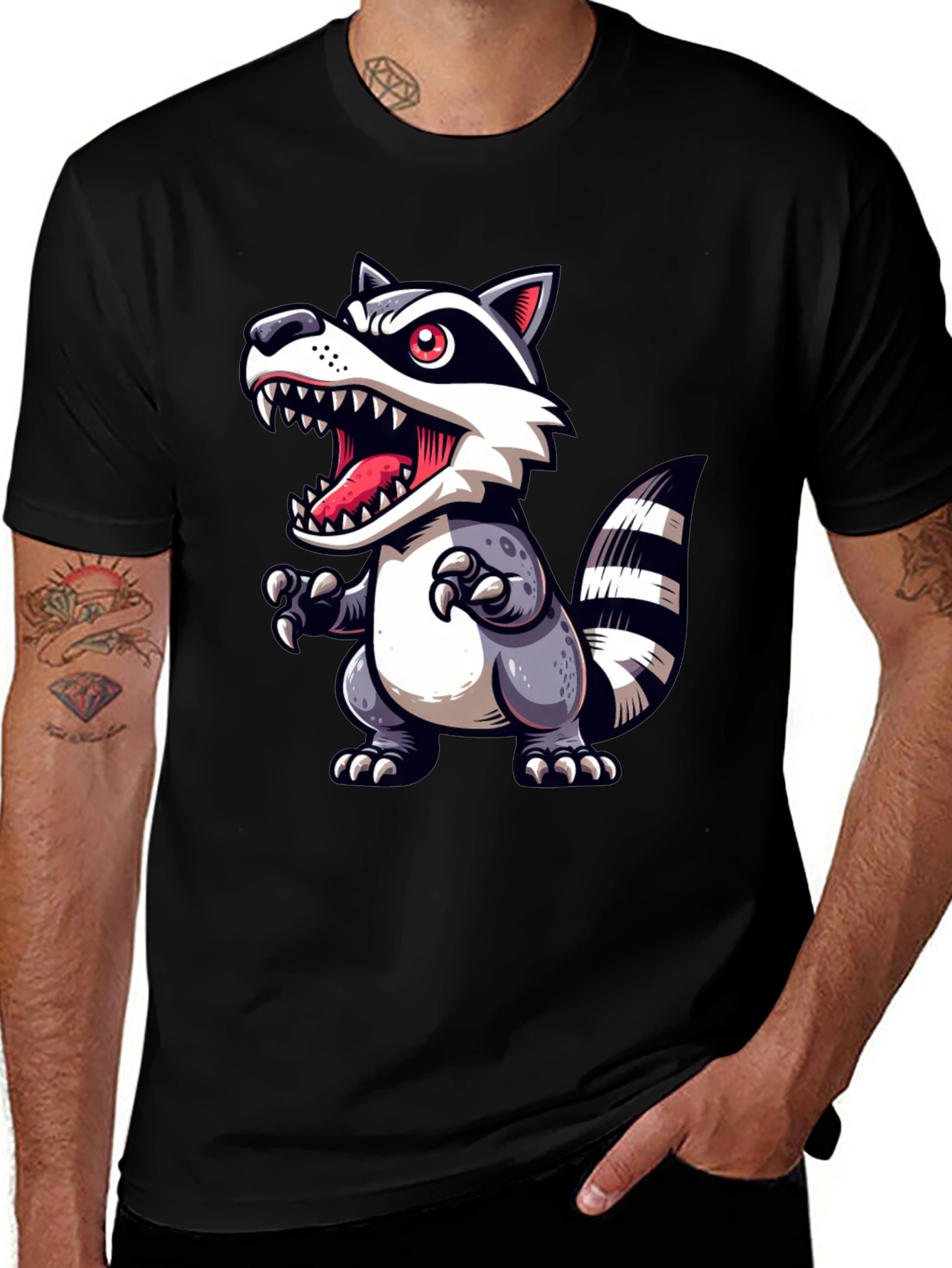 Variant 19 of Cartoon Raccoon Graphic Tee - Black