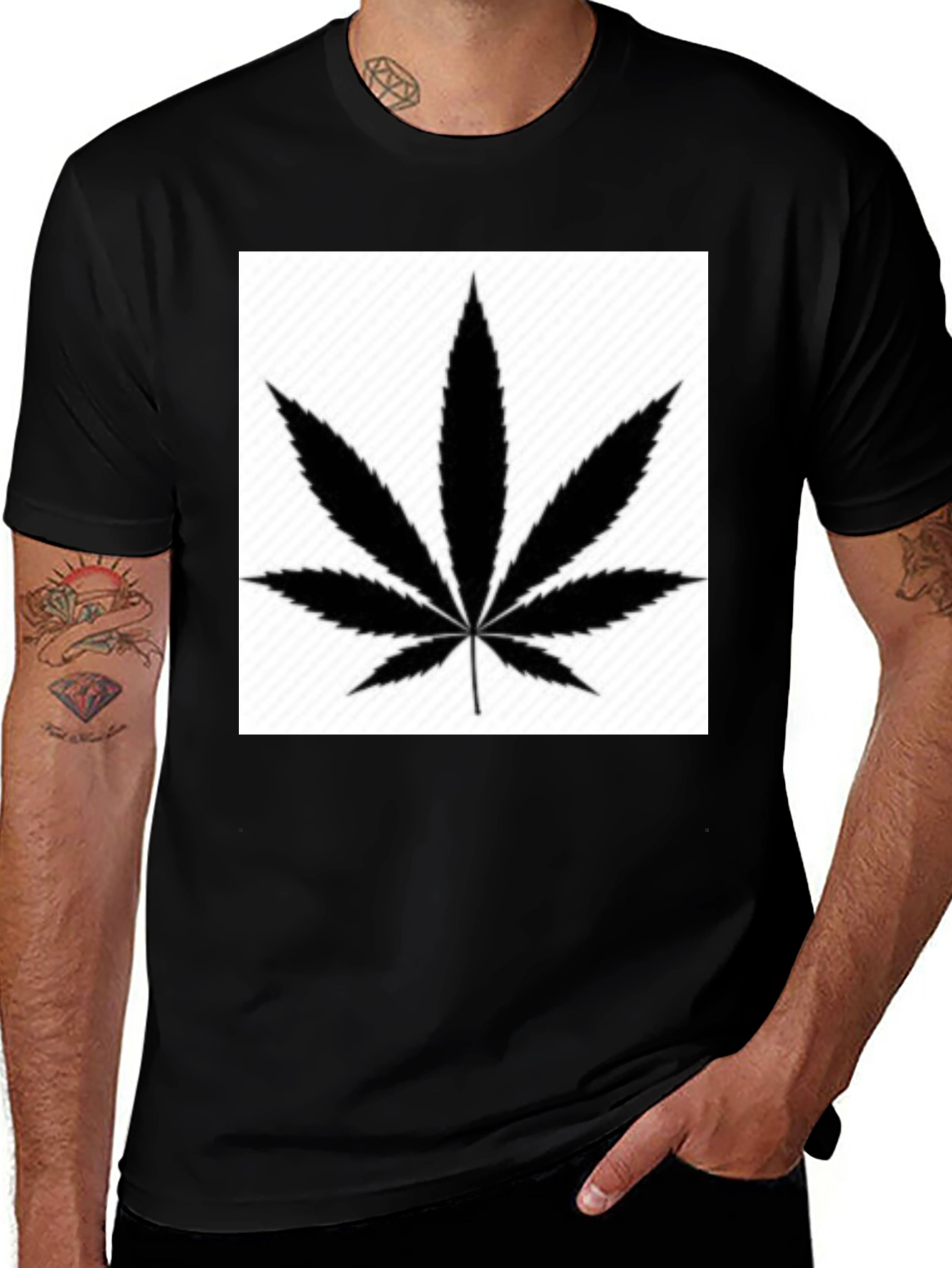 Variant 17 of Leaf Graphic Tee - Classic Black Cotton T-Shirt
