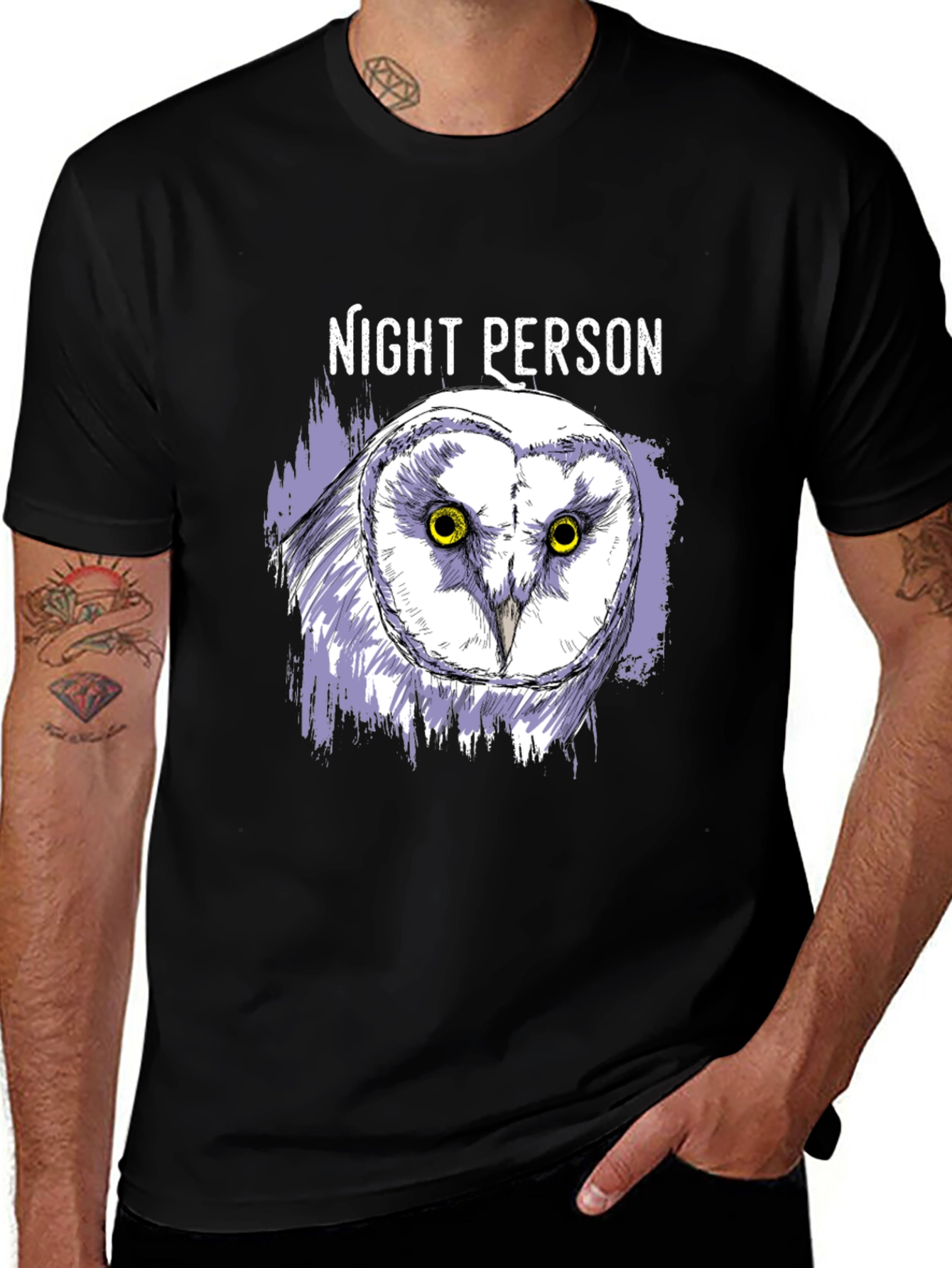 Variant 24 of Night Person Owl Graphic T-Shirt - Black