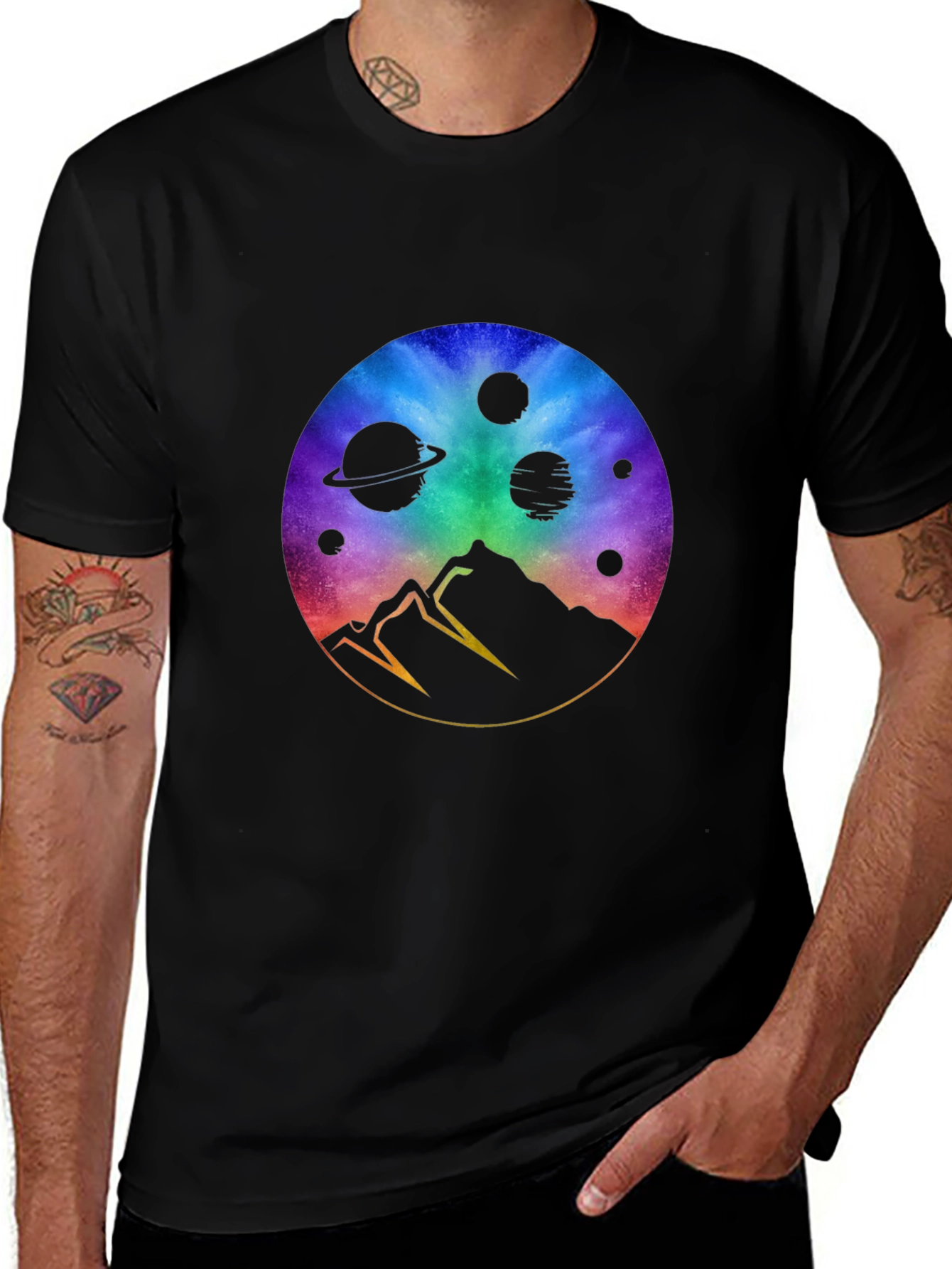 Variant 20 of Cosmic Mountain Black T-Shirt - Galaxy Design