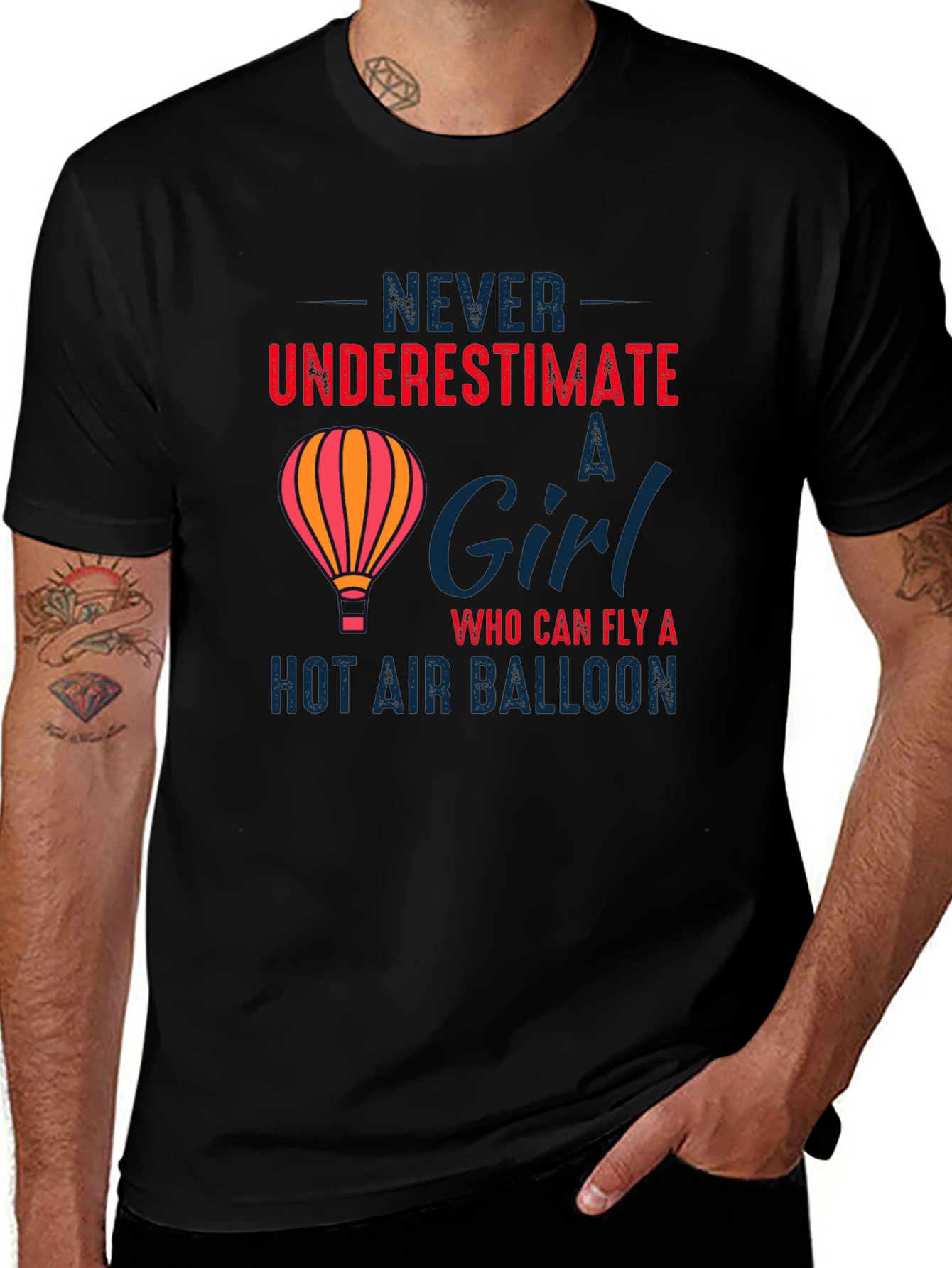 Variant 25 of Never Underestimate a Girl Hot Air Balloon T-Shirt