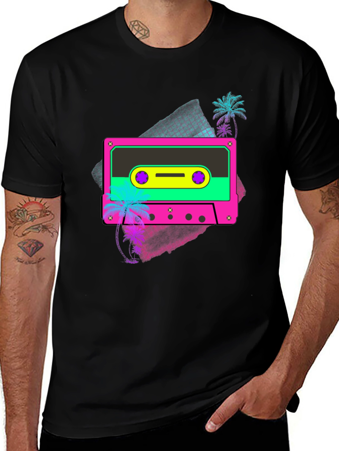 Variant 28 of Retro Cassette T-Shirt - Black Graphic Tee