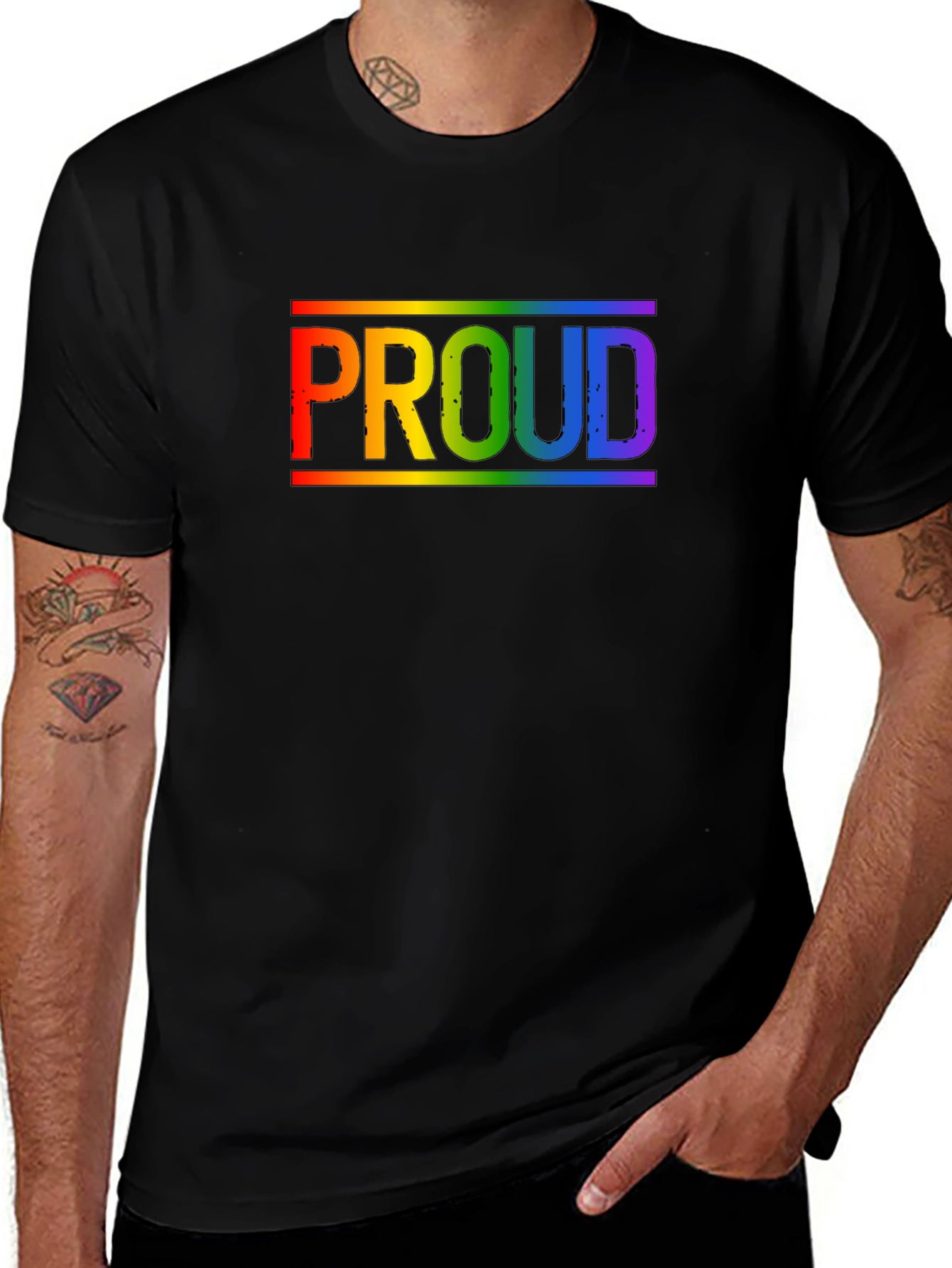 Variant 12 of Rainbow Proud T-Shirt - Black Cotton Pride Tee