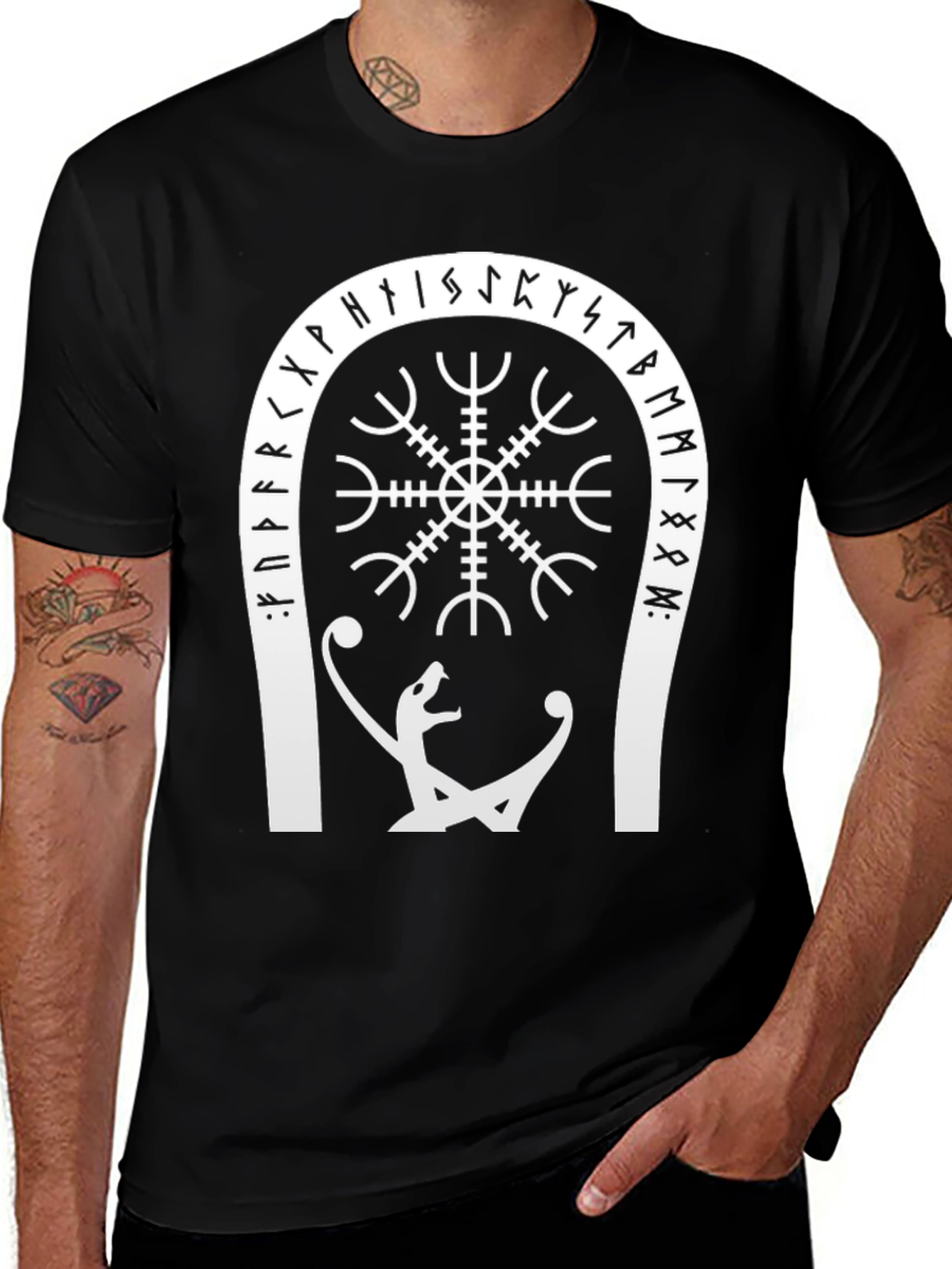 Viking Rune Compass Graphic Tee - Black